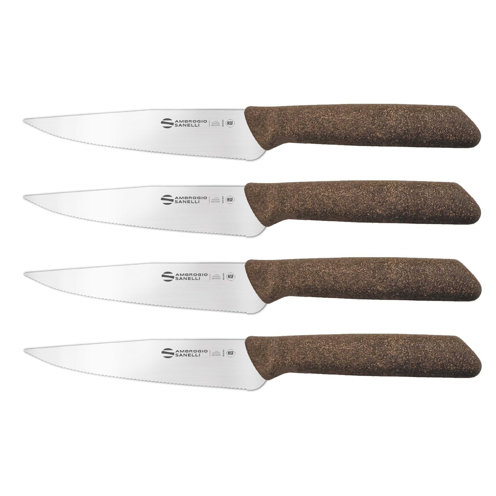 SteaKing Ambrogio Sanelli - Set da 4 - Coltello Bistecca, lama Microdentata cm 13 in Acciaio Inox NitroB e Manico in SEBS, Coltello Professionale, Made in Italy
