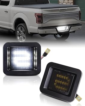 F150 LED License Plate Lights for 2015-2020 Ford F150 Accessories, LED Tag Lamp Assembly for 2017-2022 Raptor, Smoked Lens Rear Bumper License Plate Lights, 6000K White