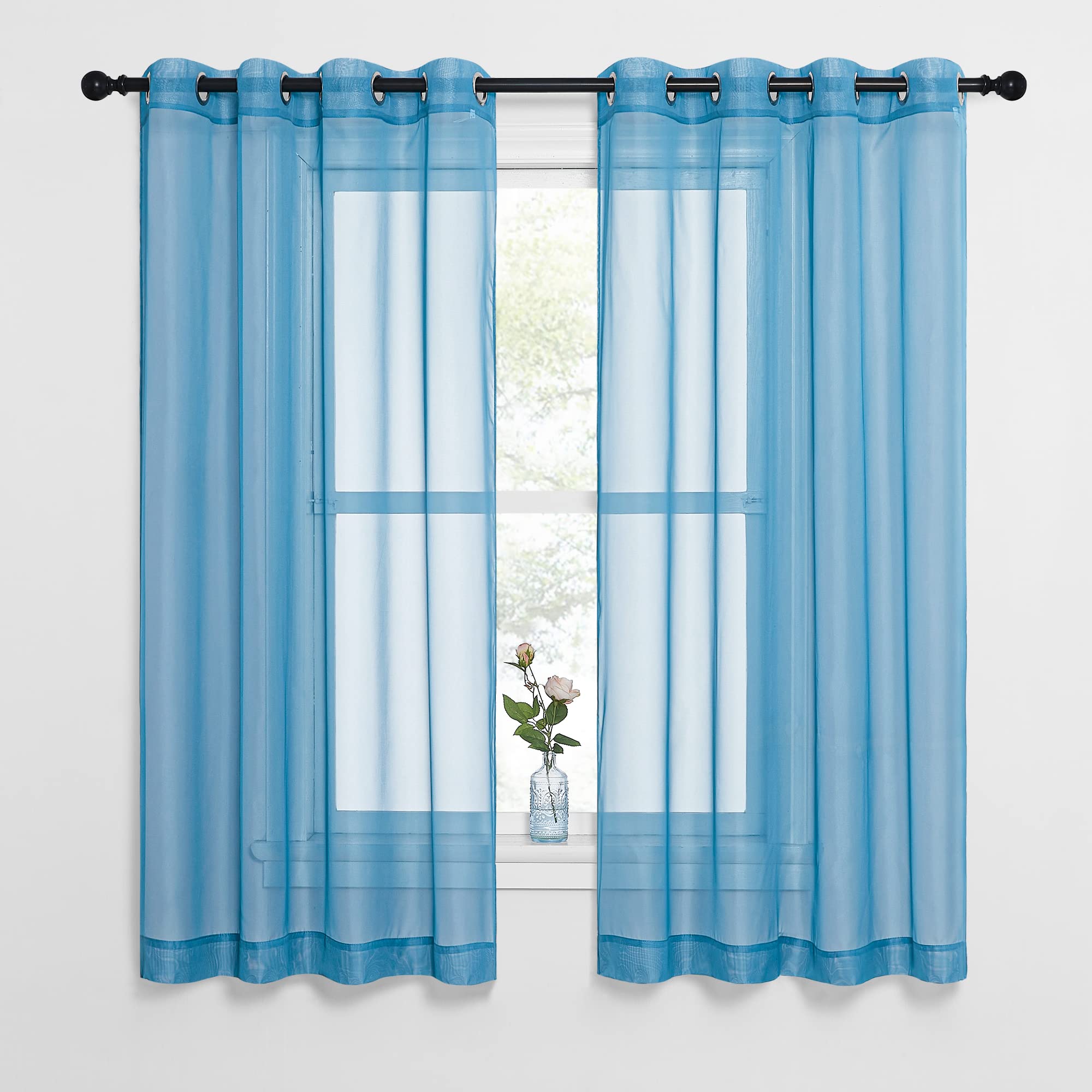 NICETOWN Sheer Curtains for Bedroom Windows, Grommet Living Room Curtain Drapes Voile Textured Soft & Lightweight Window Dressing for Nursery, Turquoise, W54 x L63, 2 Panels