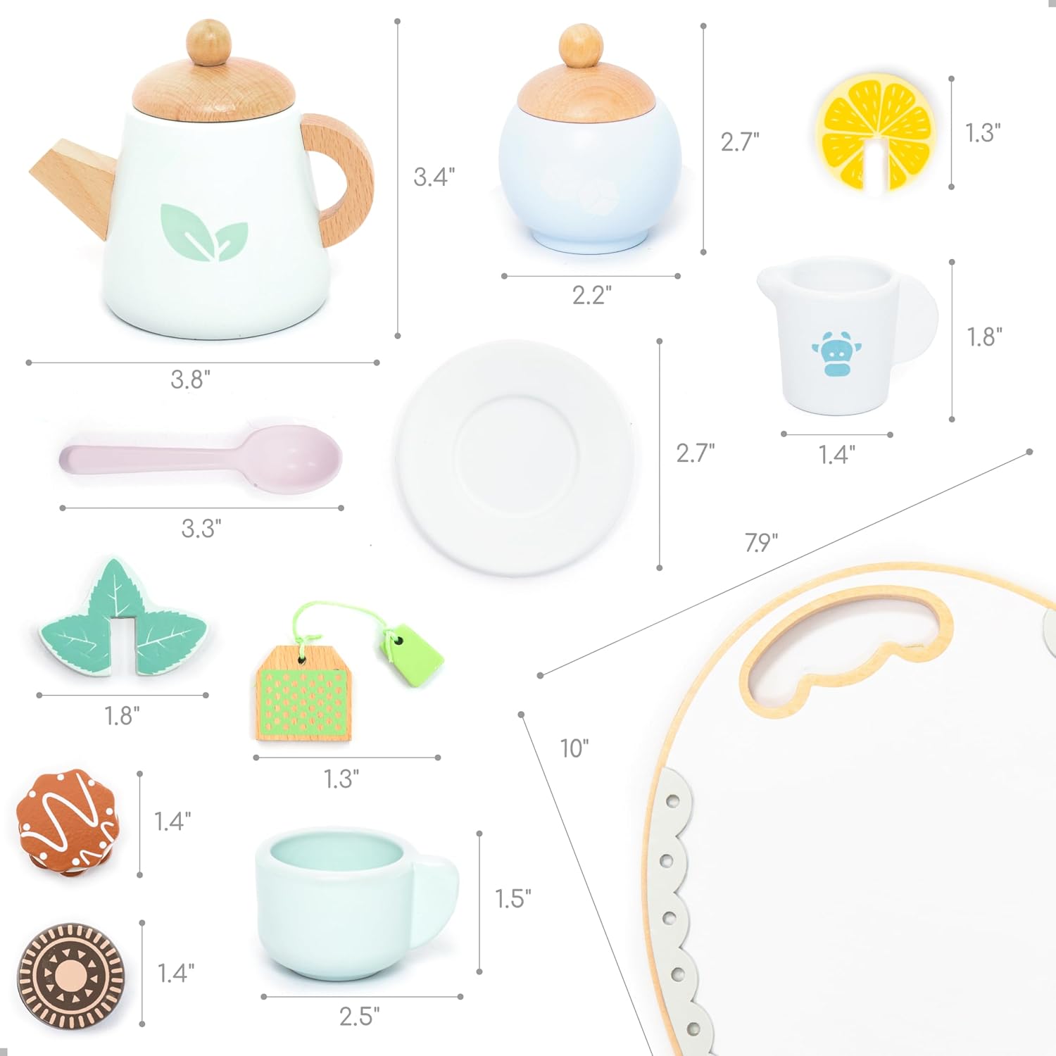 UMU® Wooden Tea Set for Kids – Pretend Play Tea Party Toy with Colorful Cups, Tea Bags, Lemon Slices & More – Montessori Role Play Toy for Ages 3 4 5 6