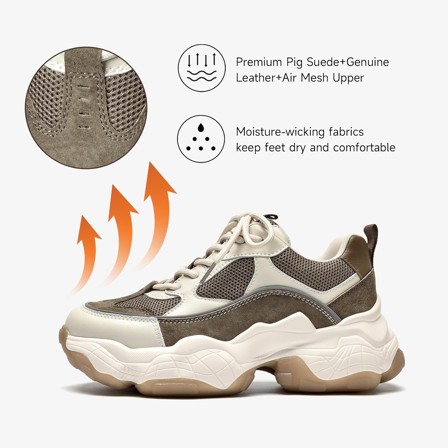 BEAU TODAY Chunky Sneakers for Women, Womens Fashion Sneakers, Lace Up Platform Comfortable Leather Casual Dad Shoes - Image 5