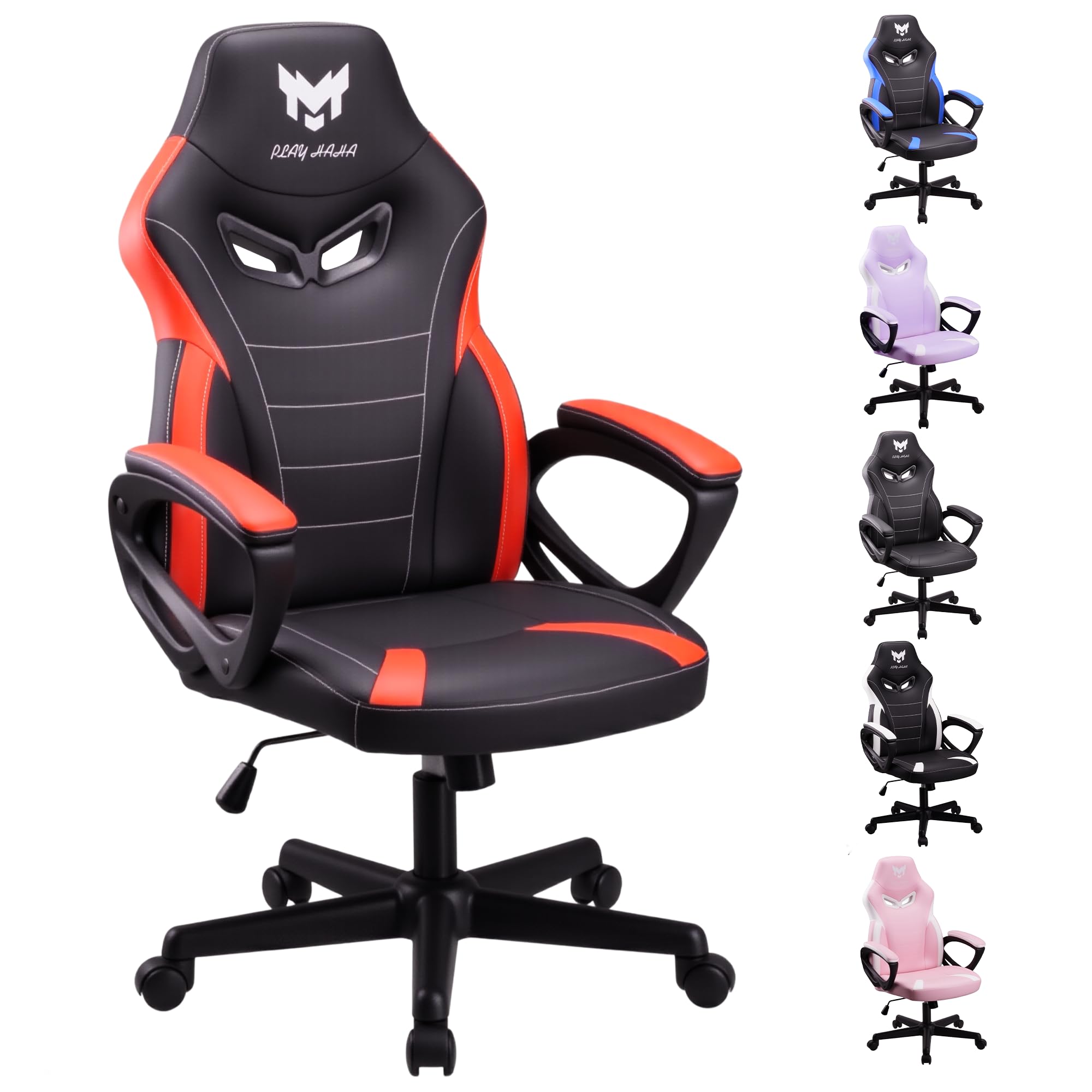 Play haha.Ergonomic high back seat with breathable mesh insert padded armrests tilt adjustment durable base lumbar support Faux leather surface for gaming home or office use