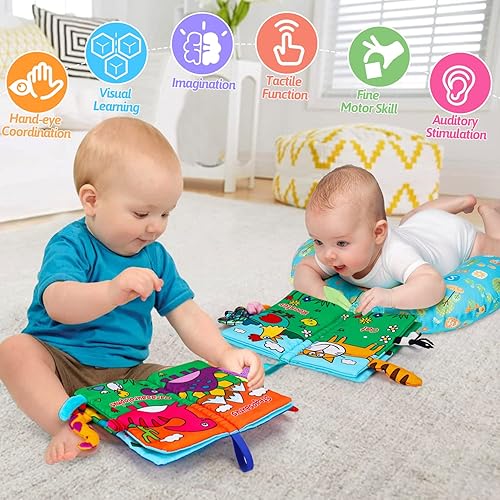 Miniatura 9 de Libros de tela suave para bebés de 0 a 6 meses, 2 piezas, sensación táctil, juguetes sensoriales para bebés de 6 a 12 meses, asiento de dentición de
