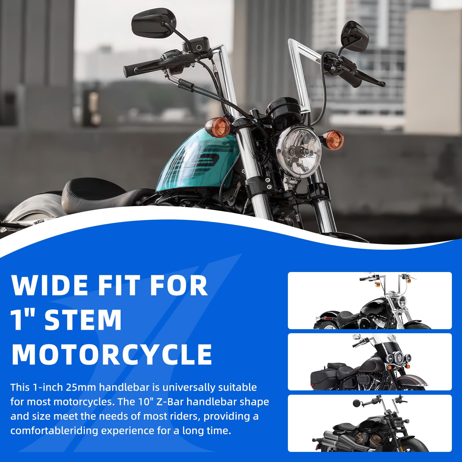 DREAMIZER Manubrio Moto 25mm 1" Ape Hanger 10 pollici Compatibile Harley Honda Yamaha Suzuki Kawasaki