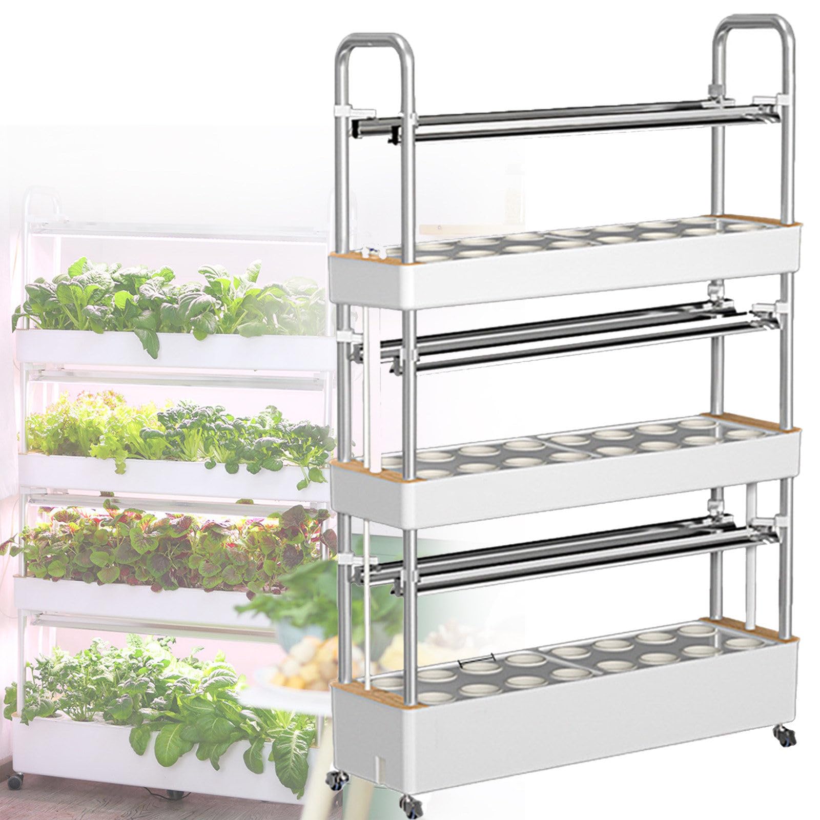 Zestaw do uprawy hydroponicznej z oświetleniem LED, pionowy system wieżowy do ziół, owoców, warzyw, 64 otwory, do uprawy roślin z PCW, wewnętrzne artykuły ogrodowe