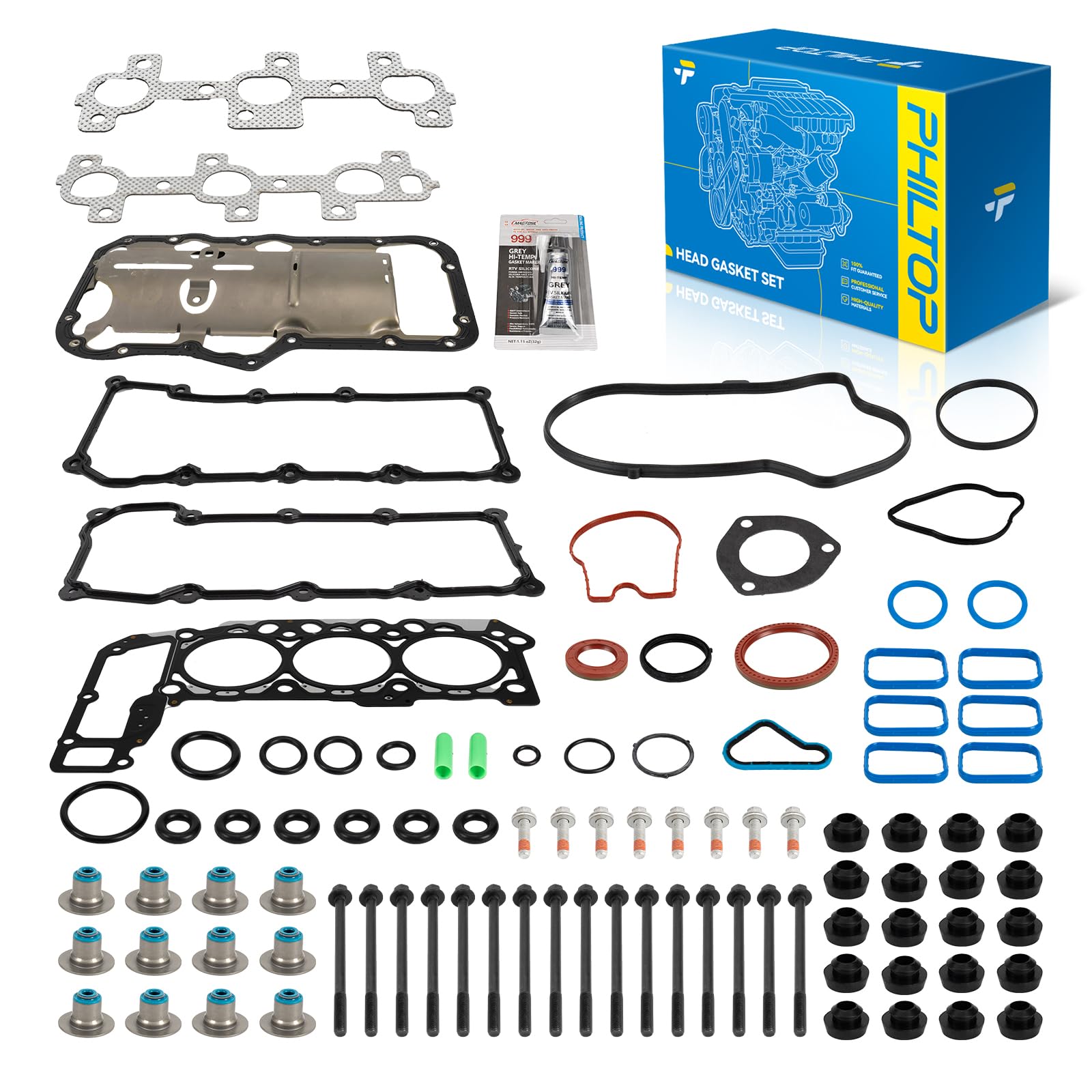 PHILTOP Head Gasket Kit for Liberty 2002-2005 3.7L, Dakota 2004-2005 3.7L | Fit for Jeep Grand Cherokee 2005 3.7L, Dodge Ram 1500 2002-2005 3.7L,, Durango 2004-2005 3.7L, OE# HS26229PT