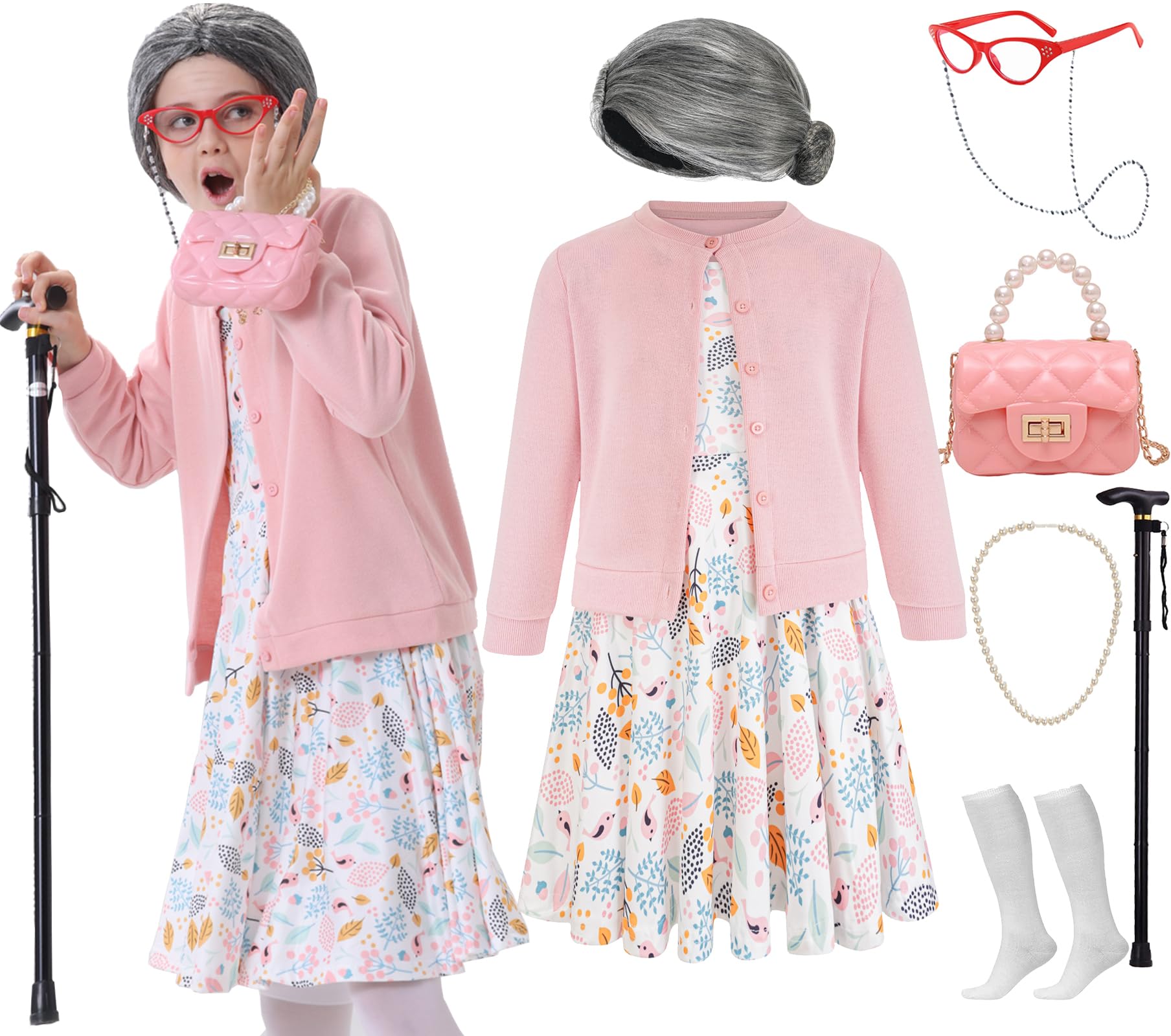 ZeroShop 100 Days of School Kids 100 Day Old Lady Costume Girls Granny Dress up 100 Year Grandma