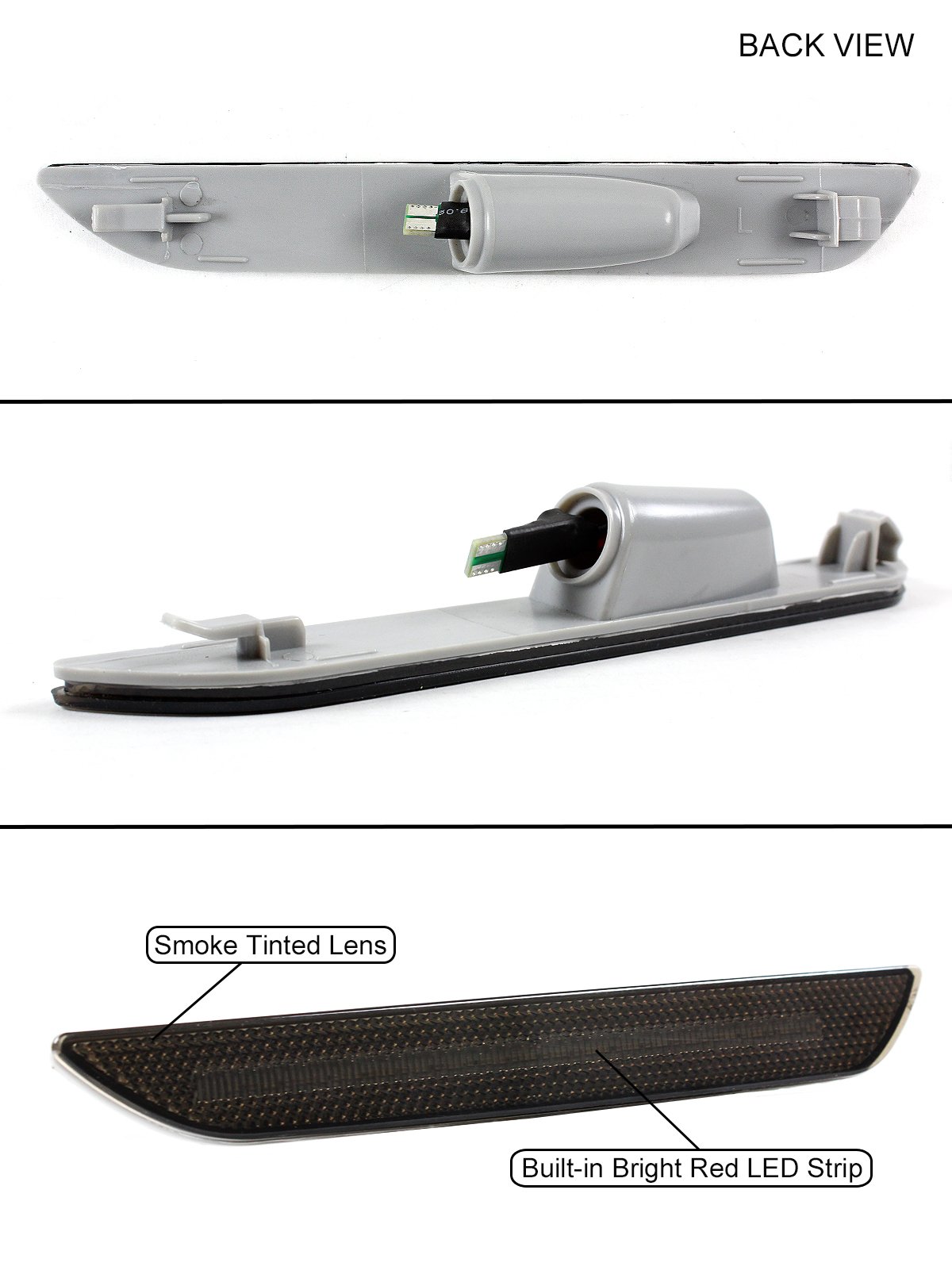 Smoked Tinted Lens Rear Bumper Side Marker Reflector LED Strip Lamps Light Compatible With 2015-2020 Ford Mustang S550