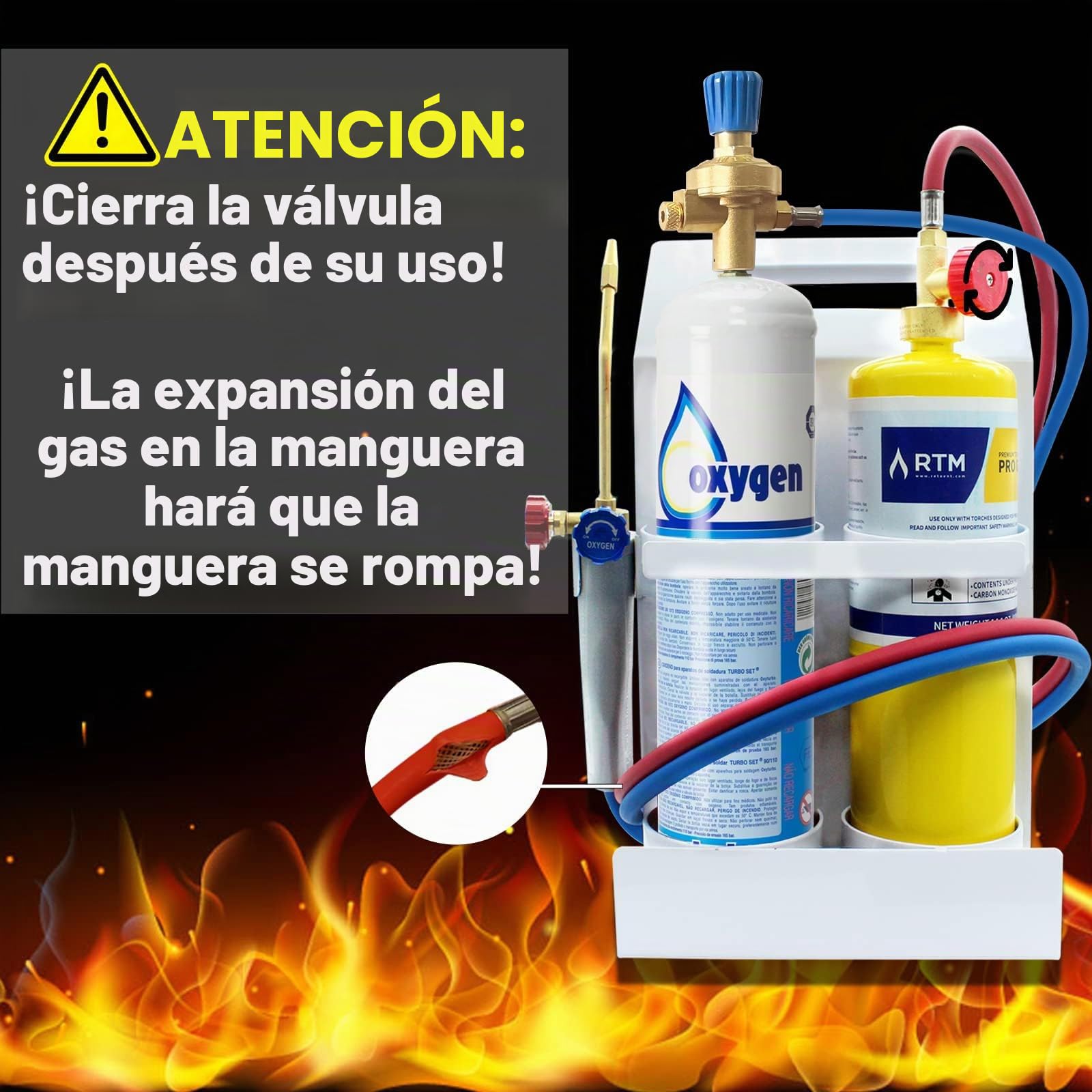 Kit de antorcha de oxígeno MAPP, soporte para tanque, gafas y encendedor de chispa de pedernal (cilindros de gas no incluidos)