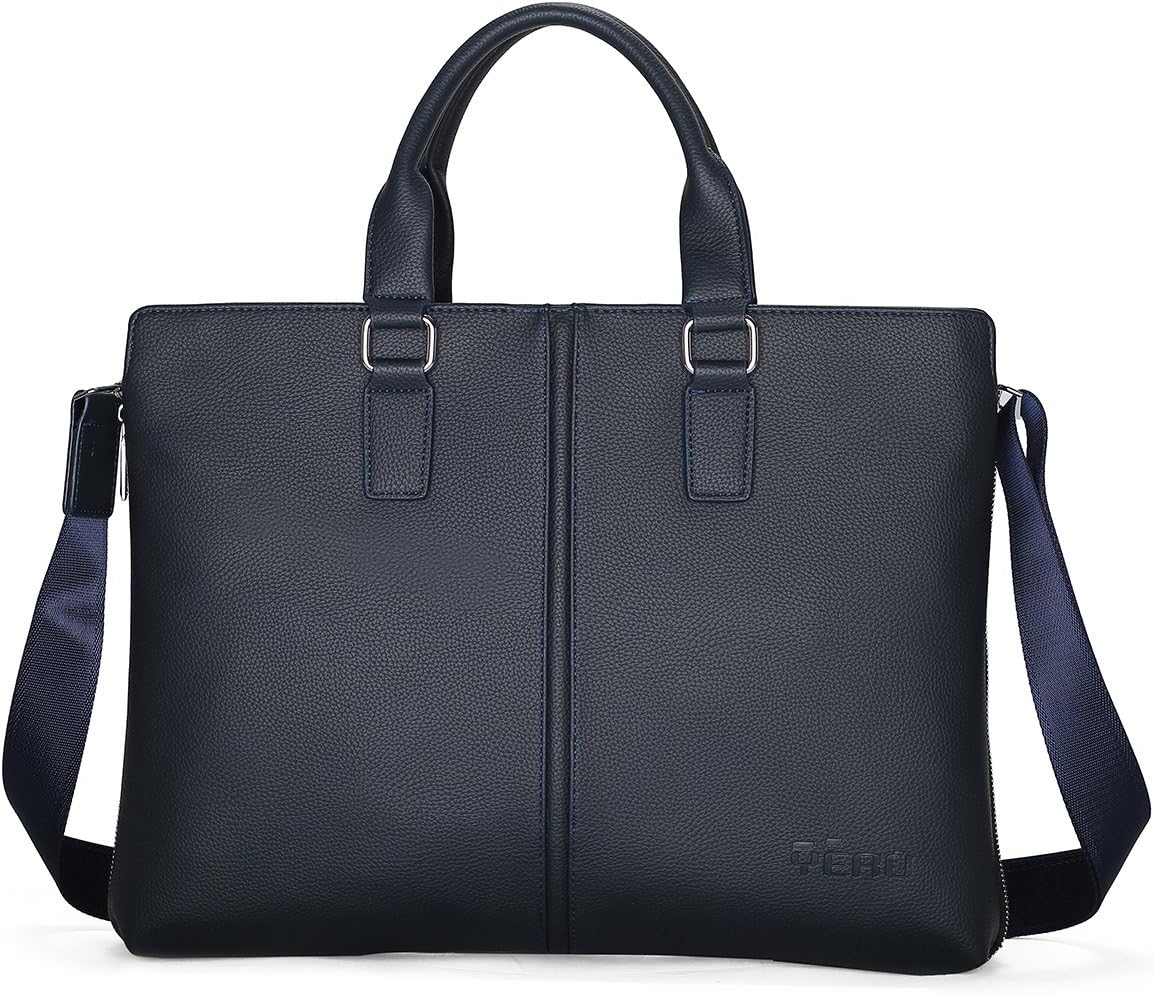 Business Mens Briefcase Soft Leather Laptop Briefcase for Lawyers Office Bag Slim Expandable Briefcases Professional Messenger Bags Blue