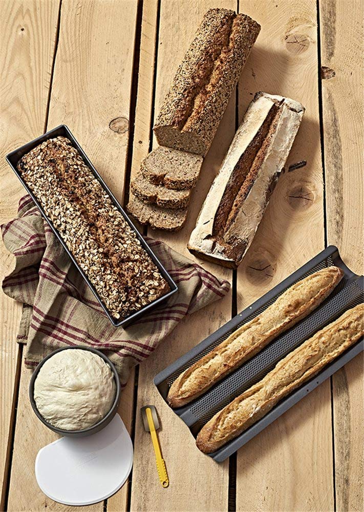 DE BUYER – Brotbackform-Set Brotbackform 2 Backformen + Gitter, Edelstahl, Weiß, Rechteck, Ofenfest, 2 Count, 2.4E+2 degrees_celsius