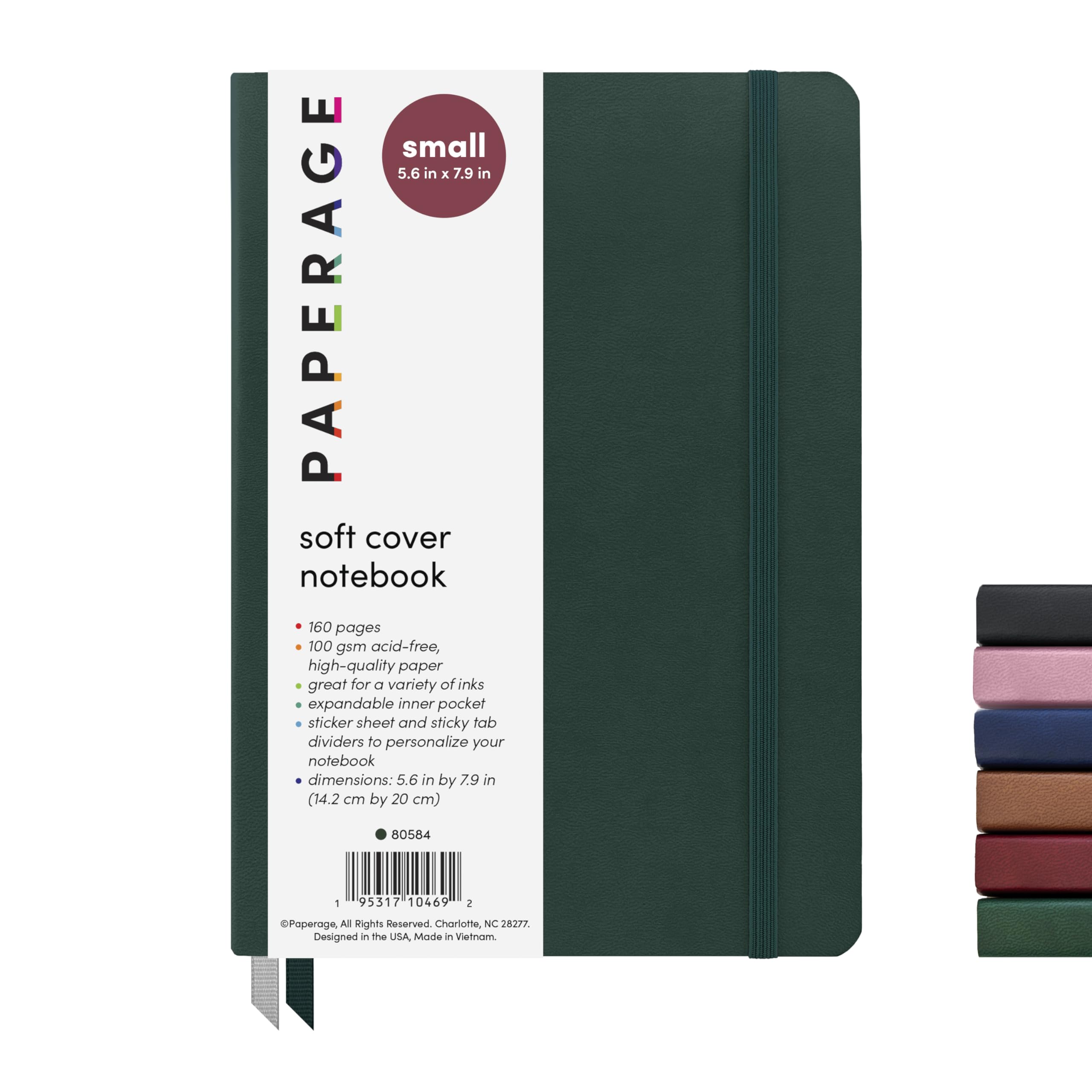 PAPERAGE Softcover Lined Journal Notebook (Dark Green), 176 Pages, College Ruled Notebook, Small 5.6 inches x 7.9 inches - 100 GSM Thick Premium Paper