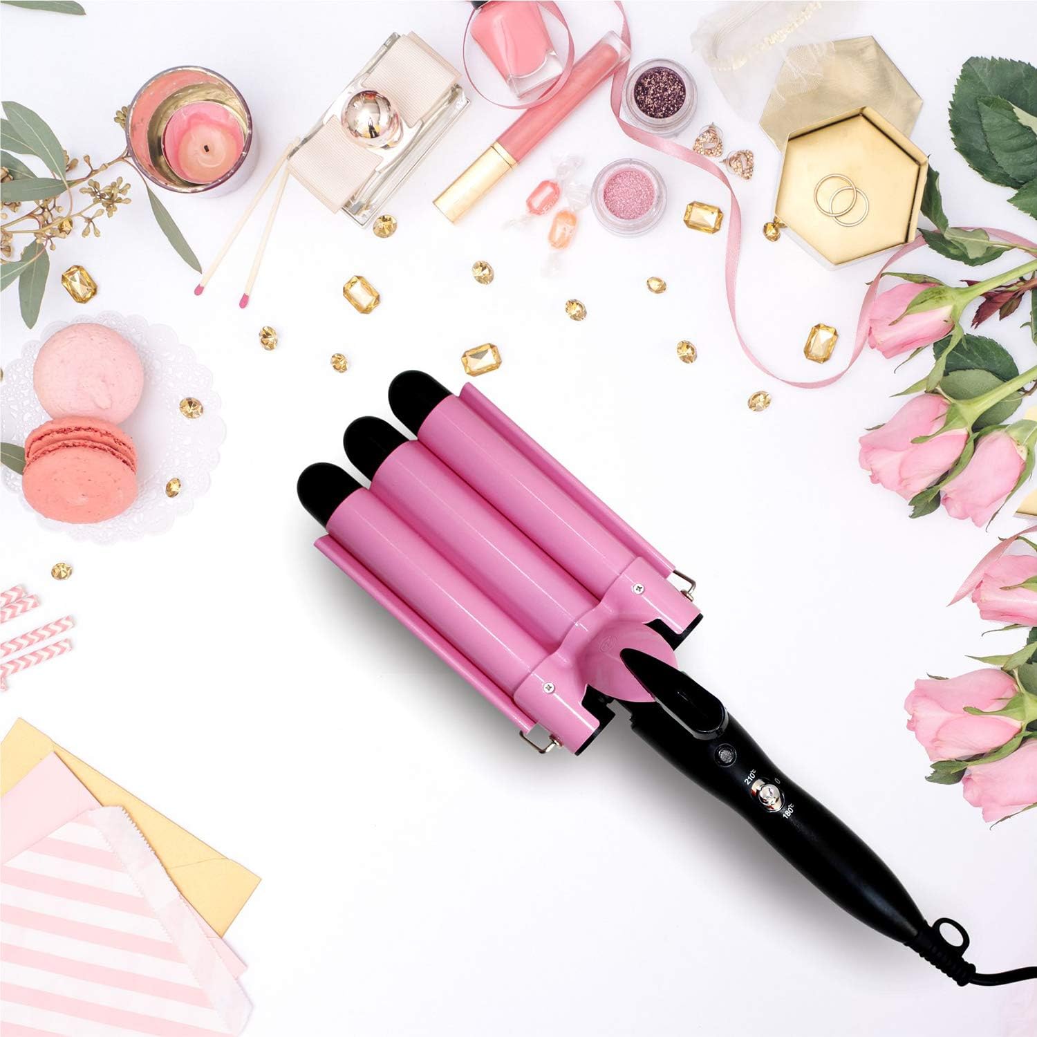 3 Barrel Curling Iron Hair Crimper , TOP4EVER 25mm（1 inch ）Professional Hair Curling Wand with Two Temperature Control ,Fast Heating Portable Crimpers for Waving Hair (Pink) : Beauty & Personal Care