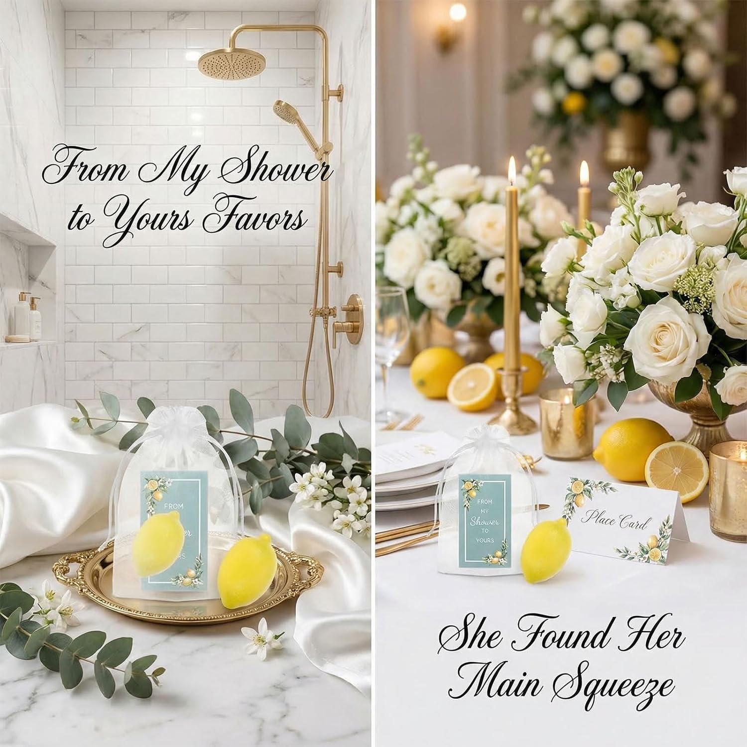 50 Set Wedding Lemon Soap Favors, Bridal Shower Favors Lemon Party Favors Natural Soap Bar Wedding Gifts with from My Shower to Yours Cards and White Gauze Bags
