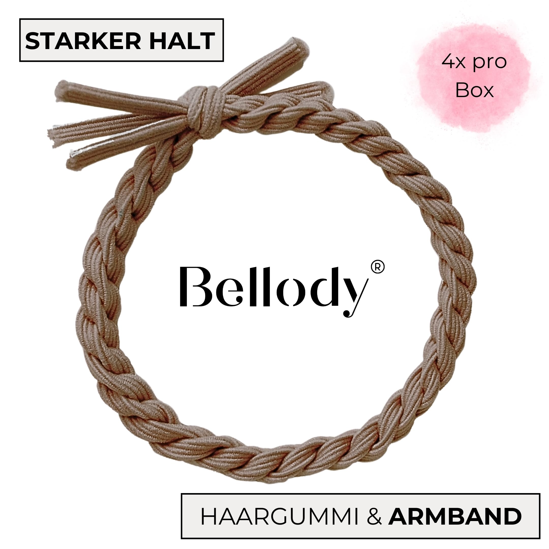 Bellody® Oryginalne gumki do włosów – stylowo pleciona gumka do włosów z mocnym trzymaniem (zestaw 4 szt. – Mocha Brown) – damska ozdoba do włosów w kolorze jasnego brązu