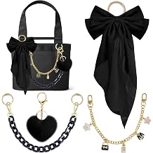 Xandova 4PCS Tote Bag Decor Kit, Bow Decorative Chain Charms, Pom Pom Accessories, Compatible with 20/35/50 Bogg Beach Tote Bags Accessories for Girls Women Black