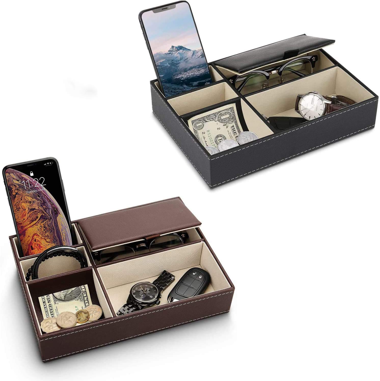 Amazon.com: Baoyun Leather Valet Tray Organizer Nightstand Dresser Top Box  Edc Tray with 5 Compartment for Men&Women : Clothing, Shoes & Jewelry