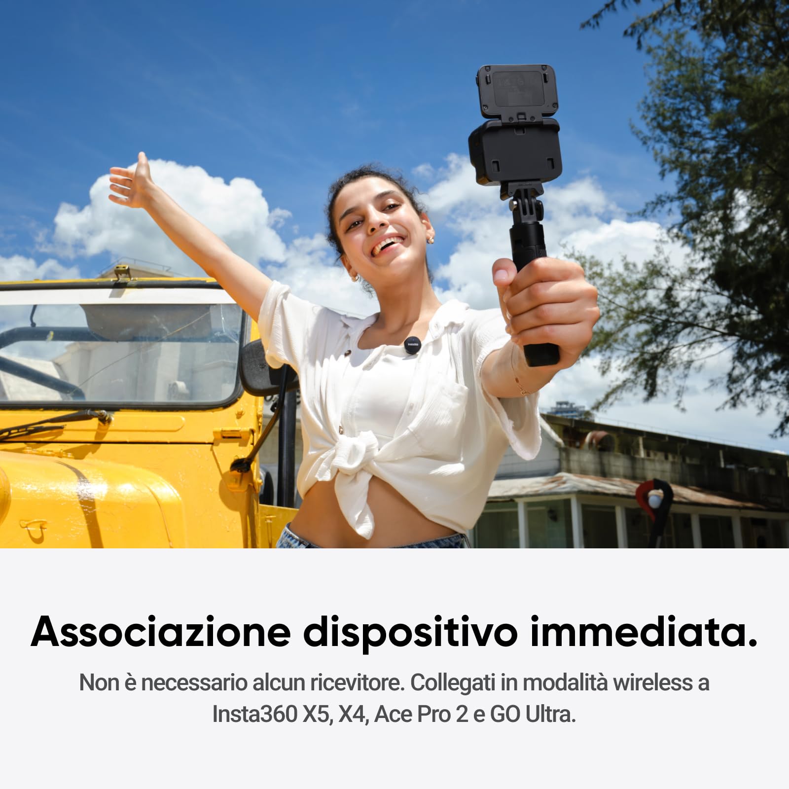 Insta360 Trasmettitore Microfono Air, 7,9 g ultraleggero, microfono wireless X5/X4/X4 Air/Ace Pro 2/GO Ultra, cancellazione del rumore, Vlog, streaming