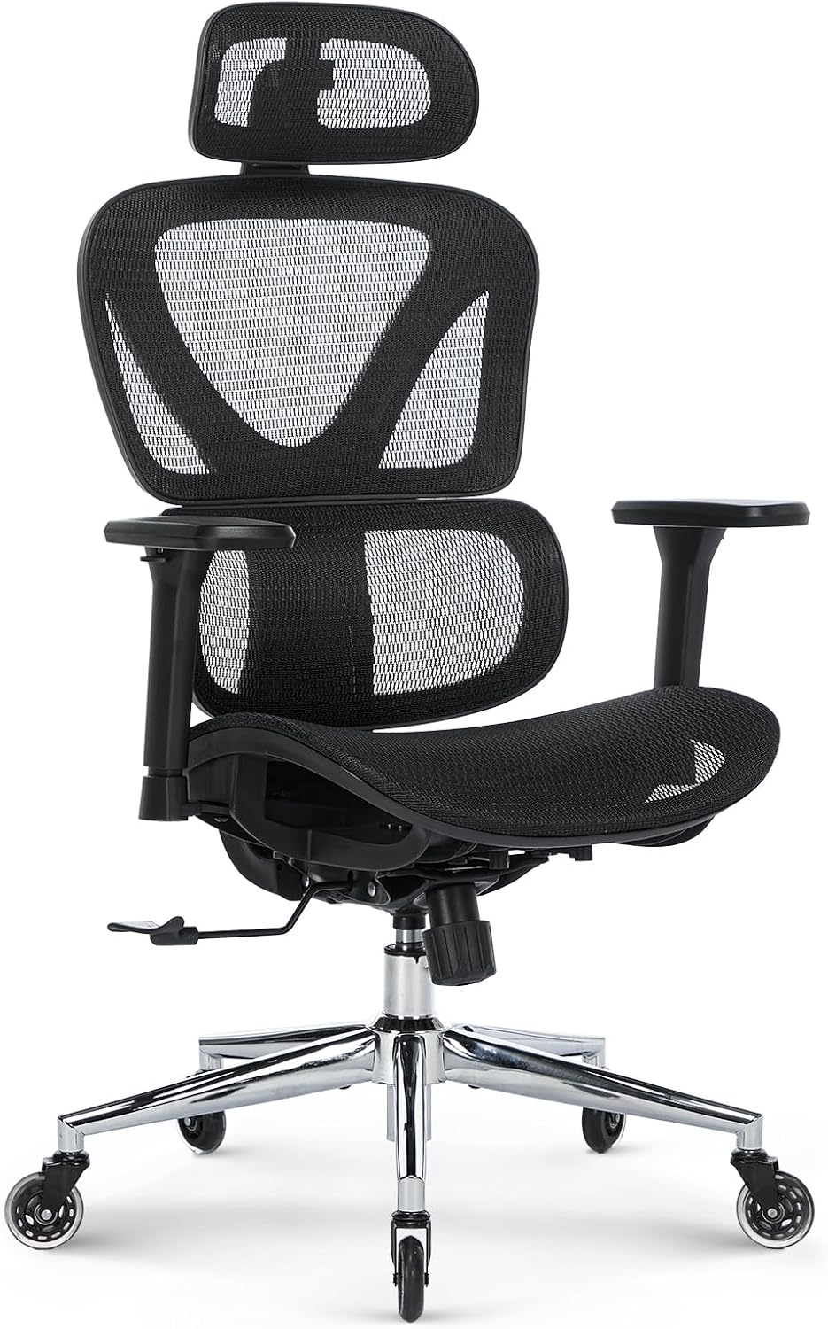 COLAMY Ergonomischer Bürostuhl – Schreibtischstuhl mit Sattel-Sitzpolster für optimale Druckentlastung, atmungsaktiv, 3D-Armlehnen, Kopfstütze, Büro/Homeoffice/Studium, Schwarz - Amazon product rated Grade B