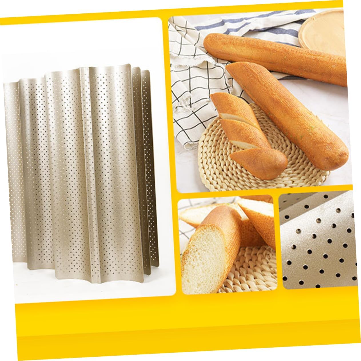 1pc Non-stick Baguette Baking Pan Long Strip for Bread Loaf Sourdough Homemade Breads Heat- Baking