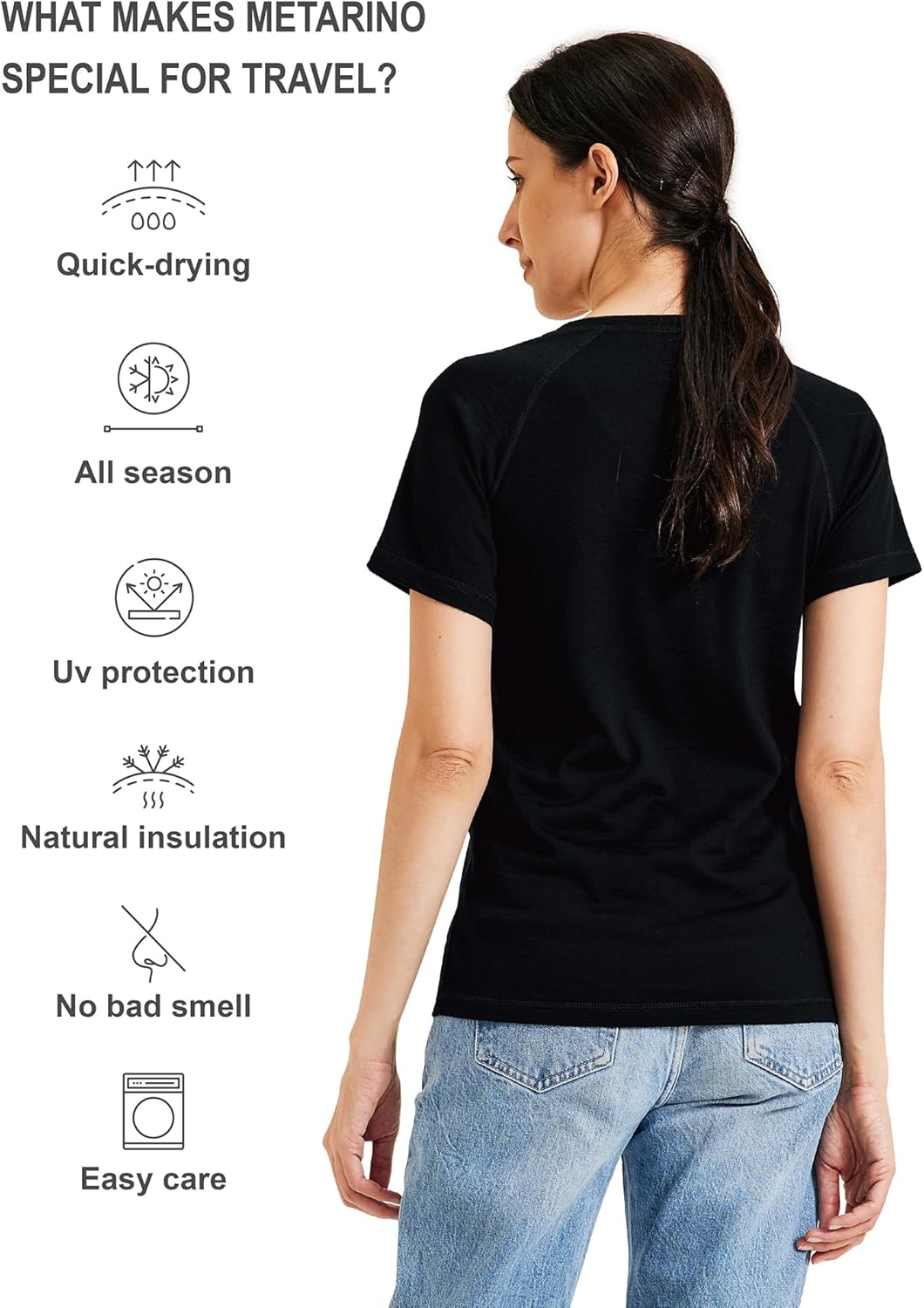 METARINO 100% Merino Wool T-Shirt Women V Neck Short Sleeve Base Layer Tee Shirt for Travel,Hiking,Sports - Image 3