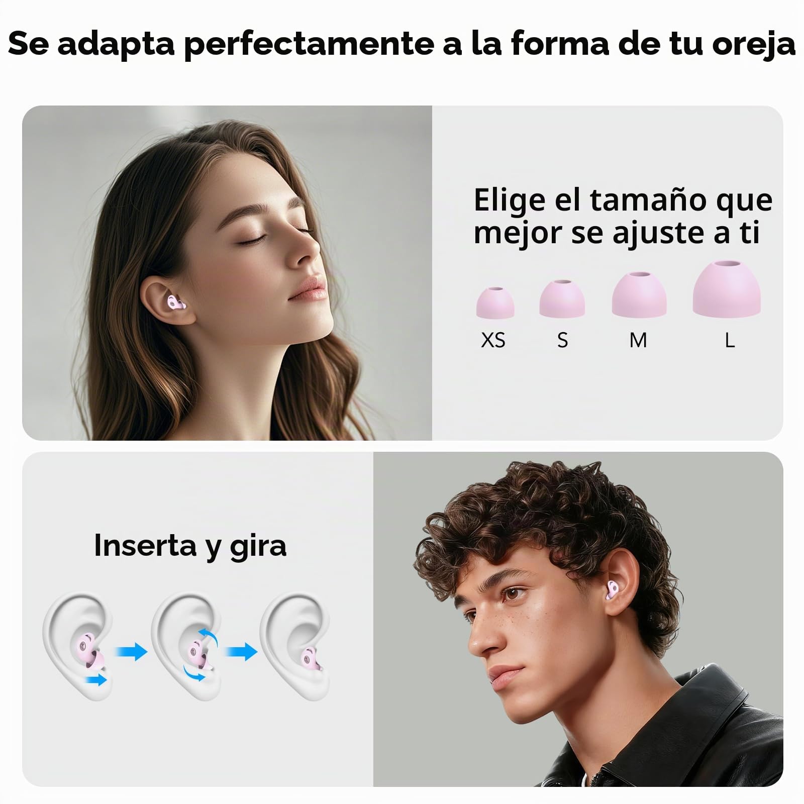 Tapones Oidos Ruido Dormir, Cancelación de Ruido de 45 dB, Tapones Oidos Rreutilizables de Silicona Blanda, 4 Tamaños (XS/S/M/L), Tapones Adecuados para Dormir, Viajar, Concentrarse o Concierto, Rosa