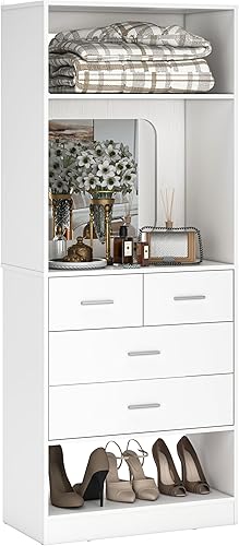 Unikito Sistema de armario de 25 pulgadas con cajones, organizador de armarios independiente de 2 pies con estantes de almacenamiento y espejo,