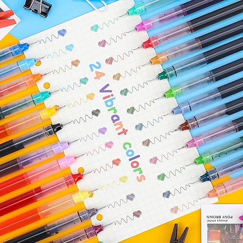 Juego de 12 bolígrafos de bola rodante, tinta de secado rápido, de punta extrafina de 0.020 in, bolígrafos de tinta líquida (multicolor 24)