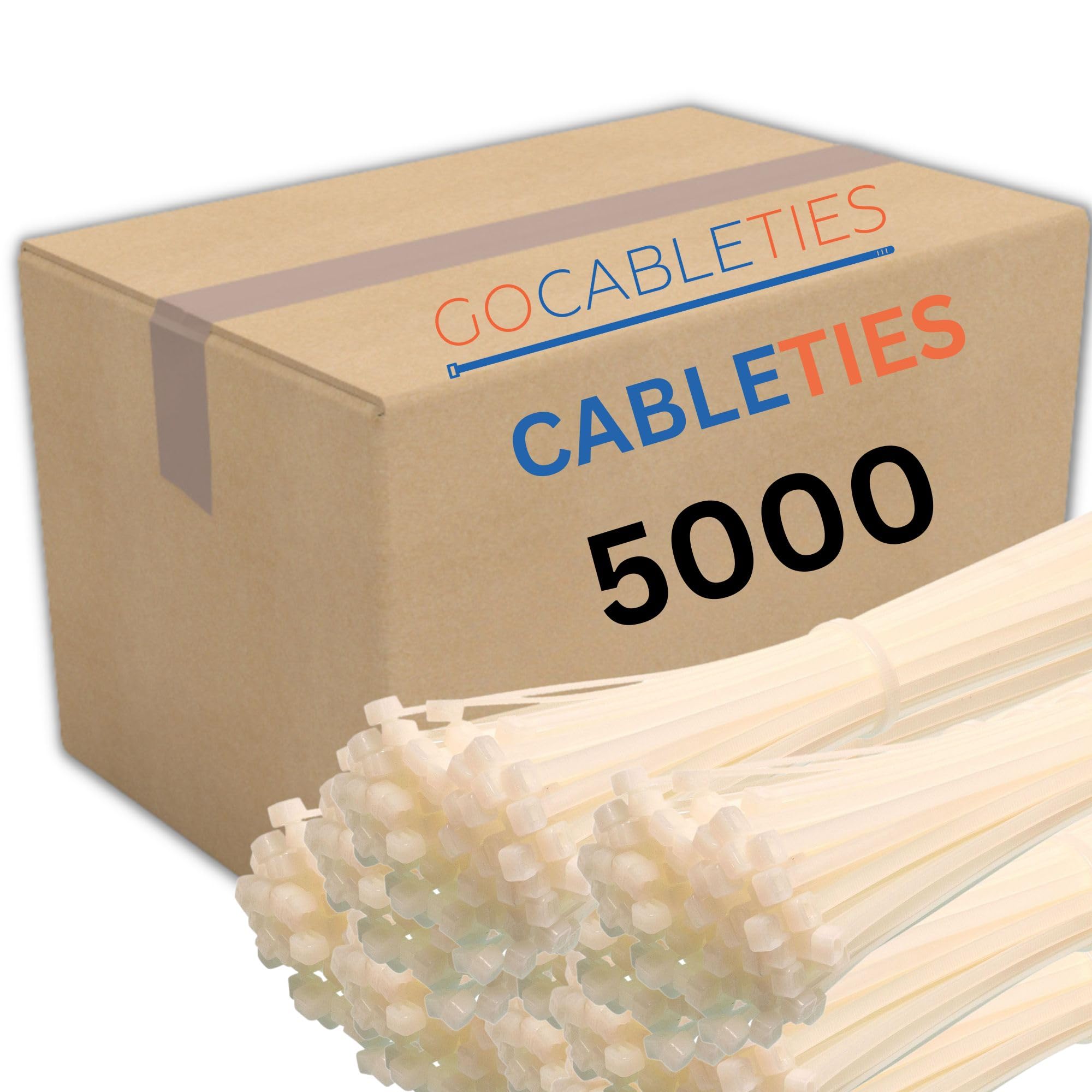 Gocableties White Cable Ties, 300mm x 4.8mm, Bulk Pack of 5000, 12” Premium Nylon Zip Ties, Multi-Purpose Plastic Tie Wraps, Secure Self-Locking Mechanism, for Home, Garden, Office and DIY
