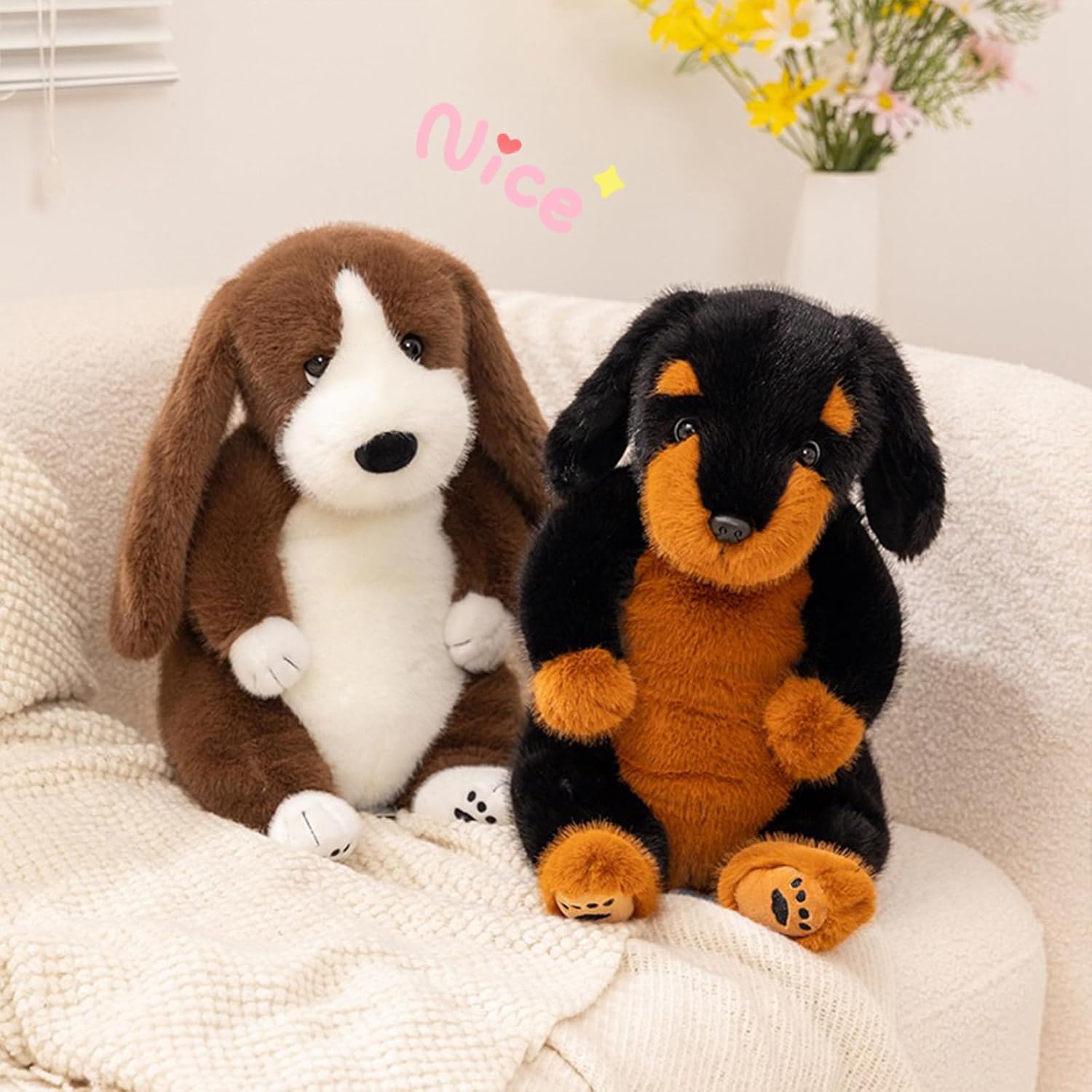 PEACH CAT Basset Hound Dog Stuffed Animal 14" Cute Puppy Plushies Soft Plush Toys Gifts for Kids Brown