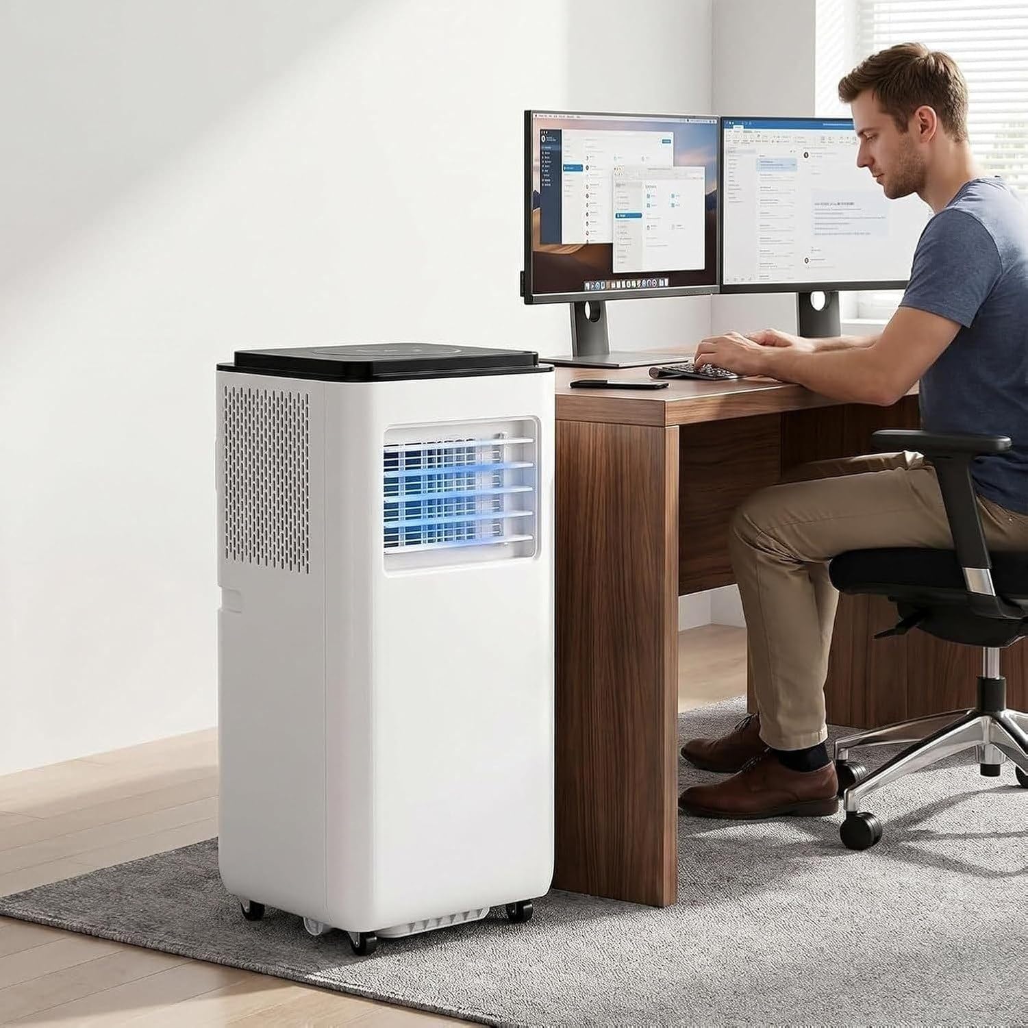 Aire Acondicionado Portátil 14000BTU Enfriador Bajo Consumo con Cable UK 3 Pines, Kit Instalación, 2 Velocidades, Temporizador 24h, Pantalla Digital para Salón, 10000 Btu, 10000 BTU