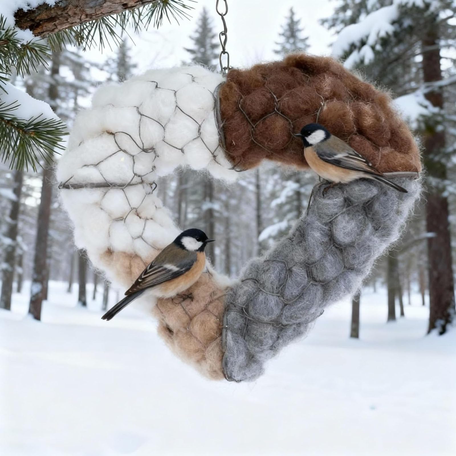 Nido de pájaro de hierro de fibra de algodón en forma de corazón recargable para jardín, hábitats de vida silvestre, decoración de jardín, patio, decoración de vida silvestre al aire libre