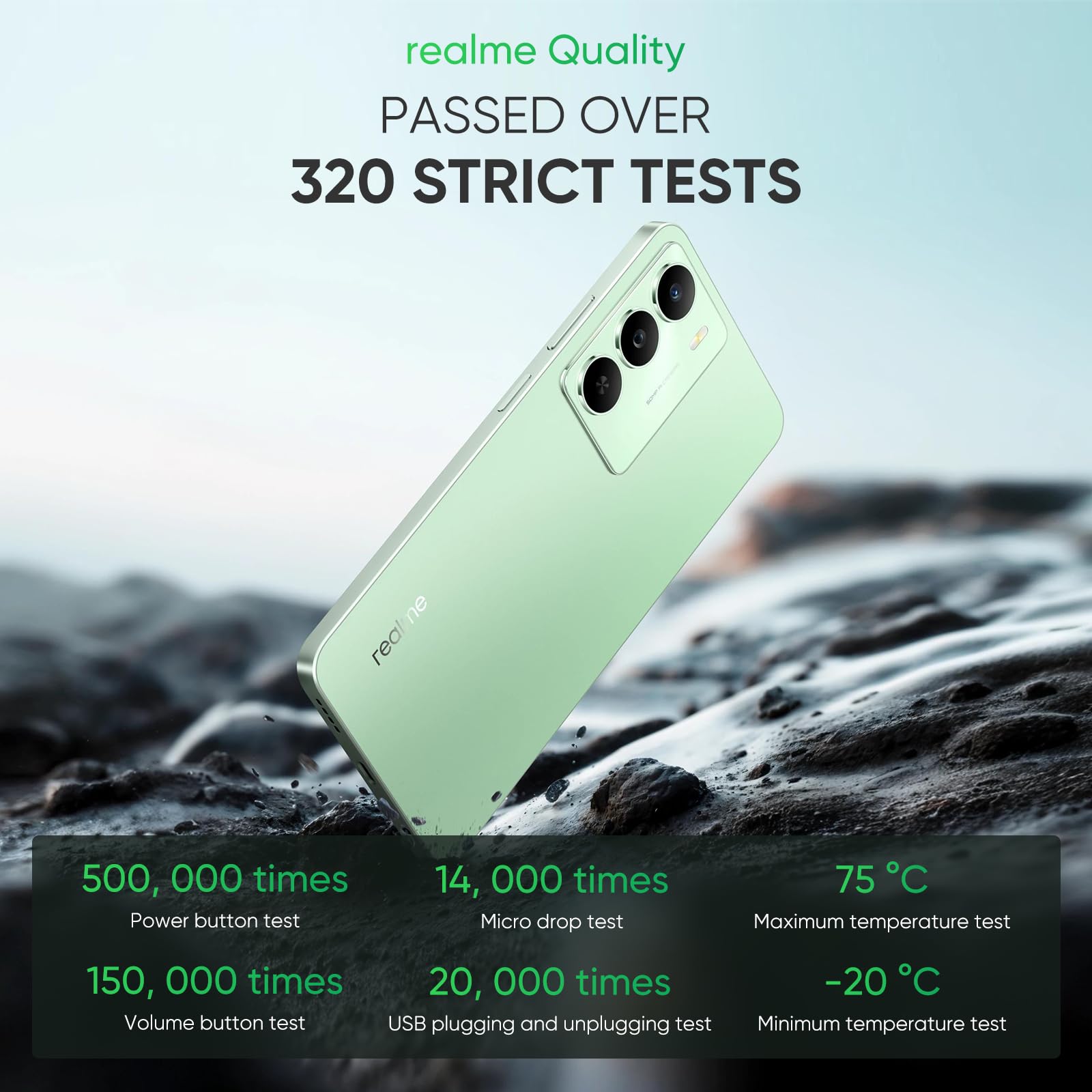 Realme 14T Smartphone 5G 8+256Go, Obsidian Black, 6,67 Pouces D'écran, 120Hz D'affichage, 5260 MAh De Batterie, 50 MP De Caméra, MediaTek Dimensity 6300, Protection ArmorShell, IP69