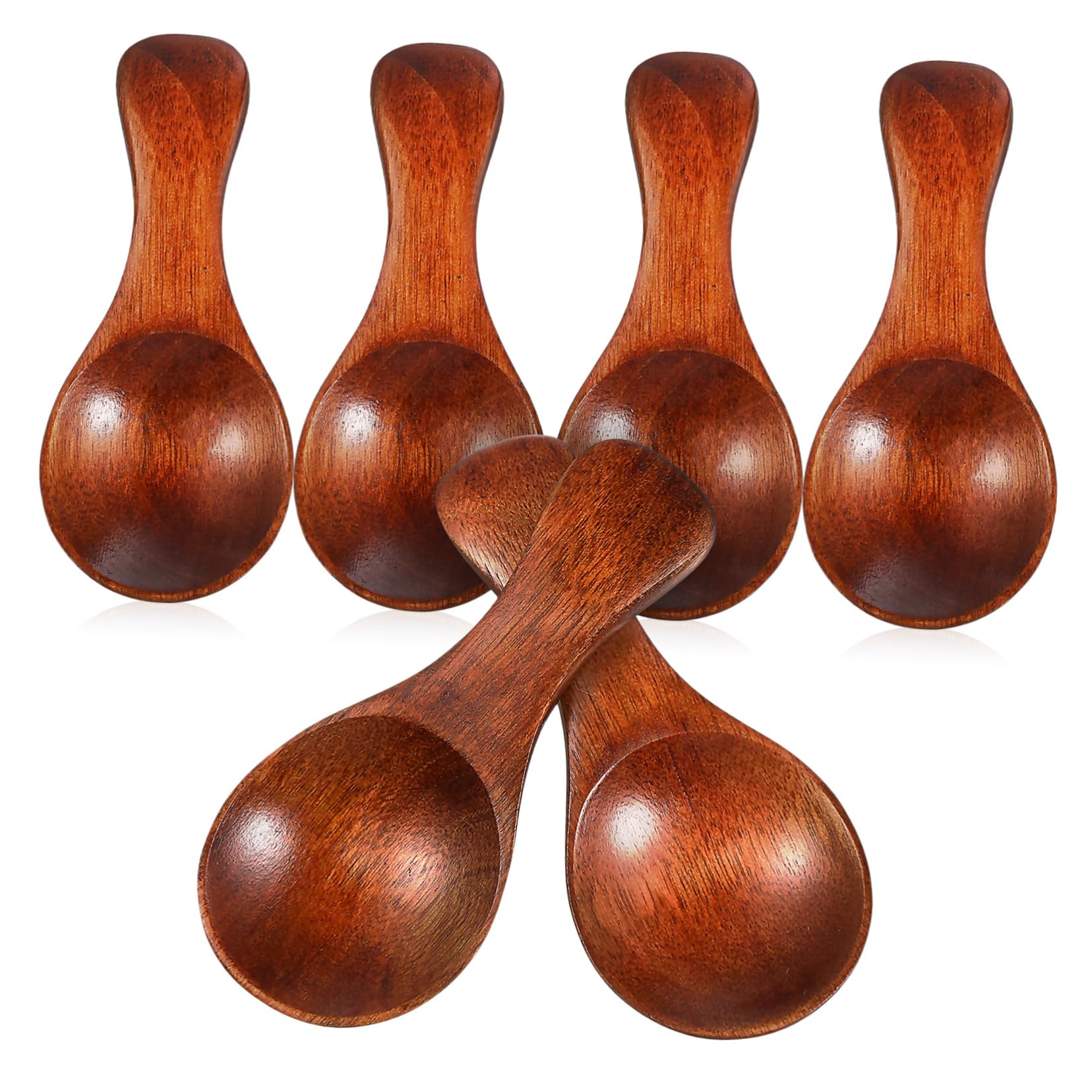 ABOOFAN 6Pcs Ergonomic Small Serving Utensils for Condiments Spice Jars and Tea Easy to Clean Wooden Scoops for Kitchen Use