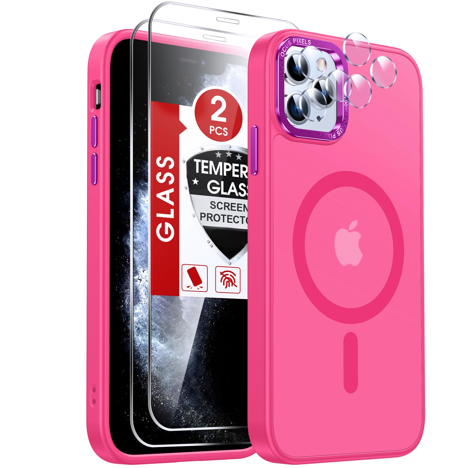 LeYi for iPhone-11-Pro-Max Cases Pink with Screen Protector X2 + Camera Cover X2[ MagSafe Compatible] Magnetic Military Grade Protective Slim Phone Case for iPhone 11promax i Phone 11pro max,Hot Pink