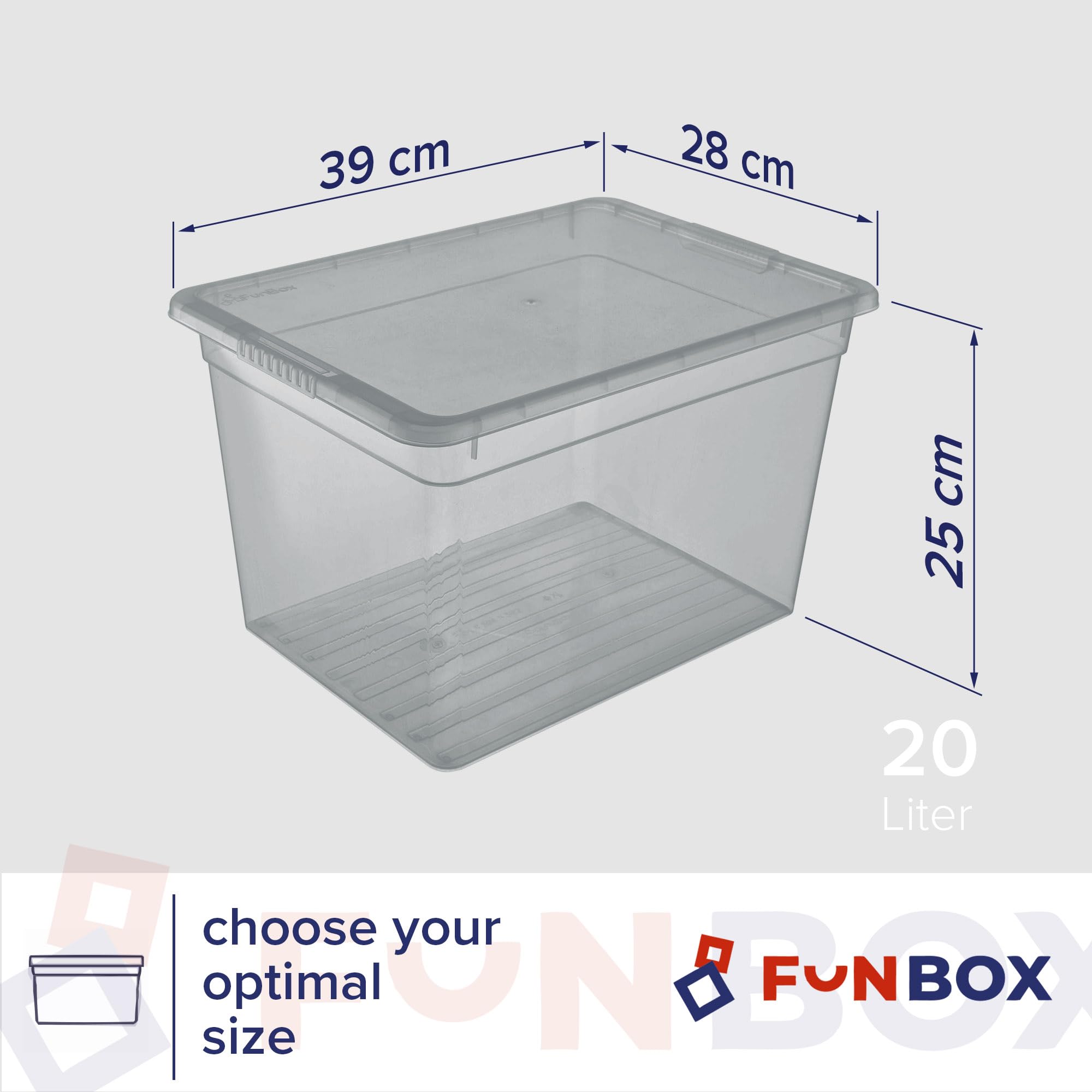 PROFUN Scatola portaoggetti con coperchio, 20 l, grande scatola di plastica con coperchio, scatole impilabili, scatole e scatole con coperchio, set da 11 pezzi