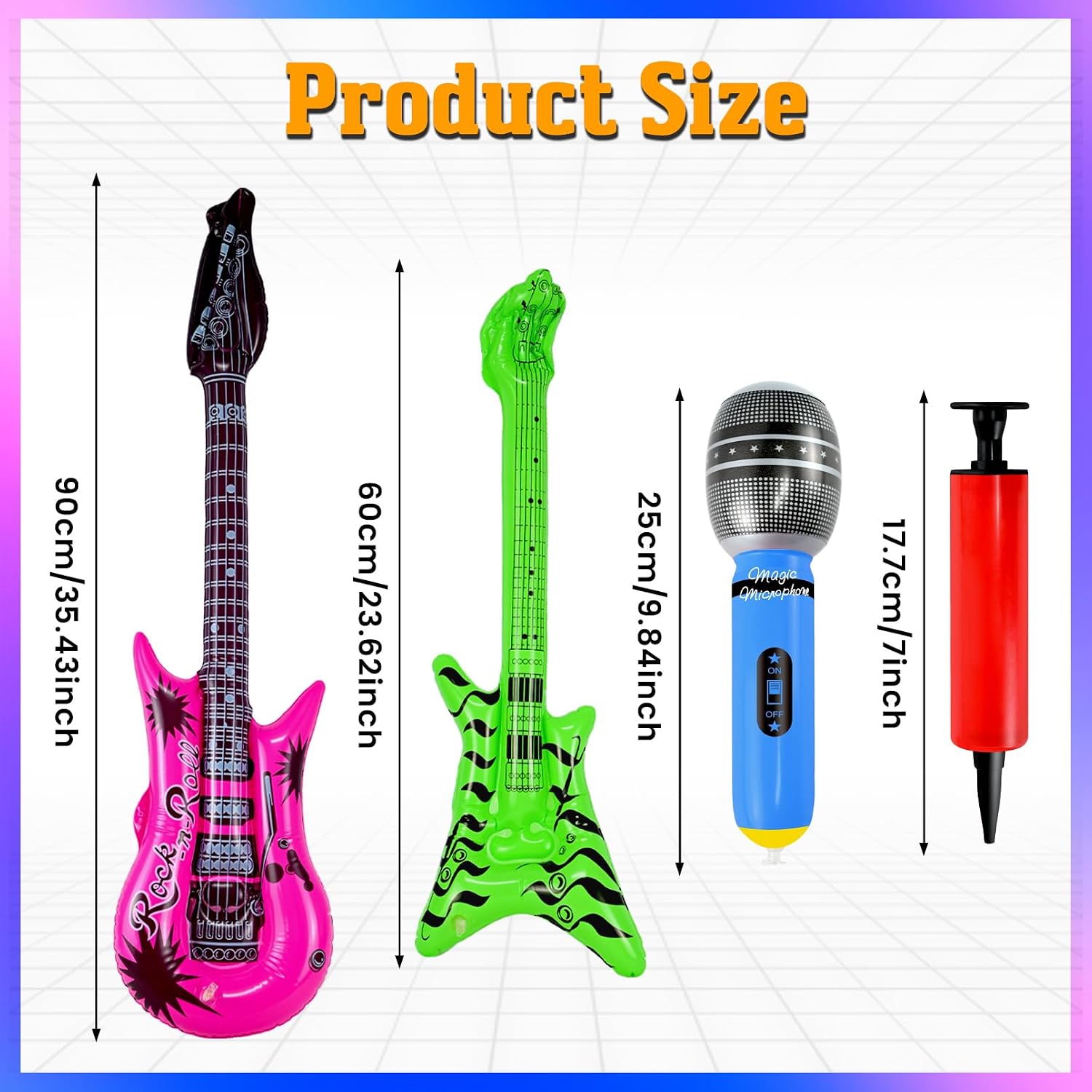 38 Pack Inflatable Rock Star Toy Set Inflatable Guitar Blow up Guitar,12 Inflatable Guitars,12 Microphones ,12 Basses and 2 inflators for 80s 90s Themed Party Birthday Party Decorations