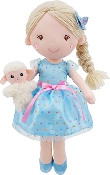 38cm Playmate Buddies Luna - Soft Plush Doll with Her Stuffed Animal Companion Lamb - Polka Dot Blue Dress for Kids 1 Year and Up