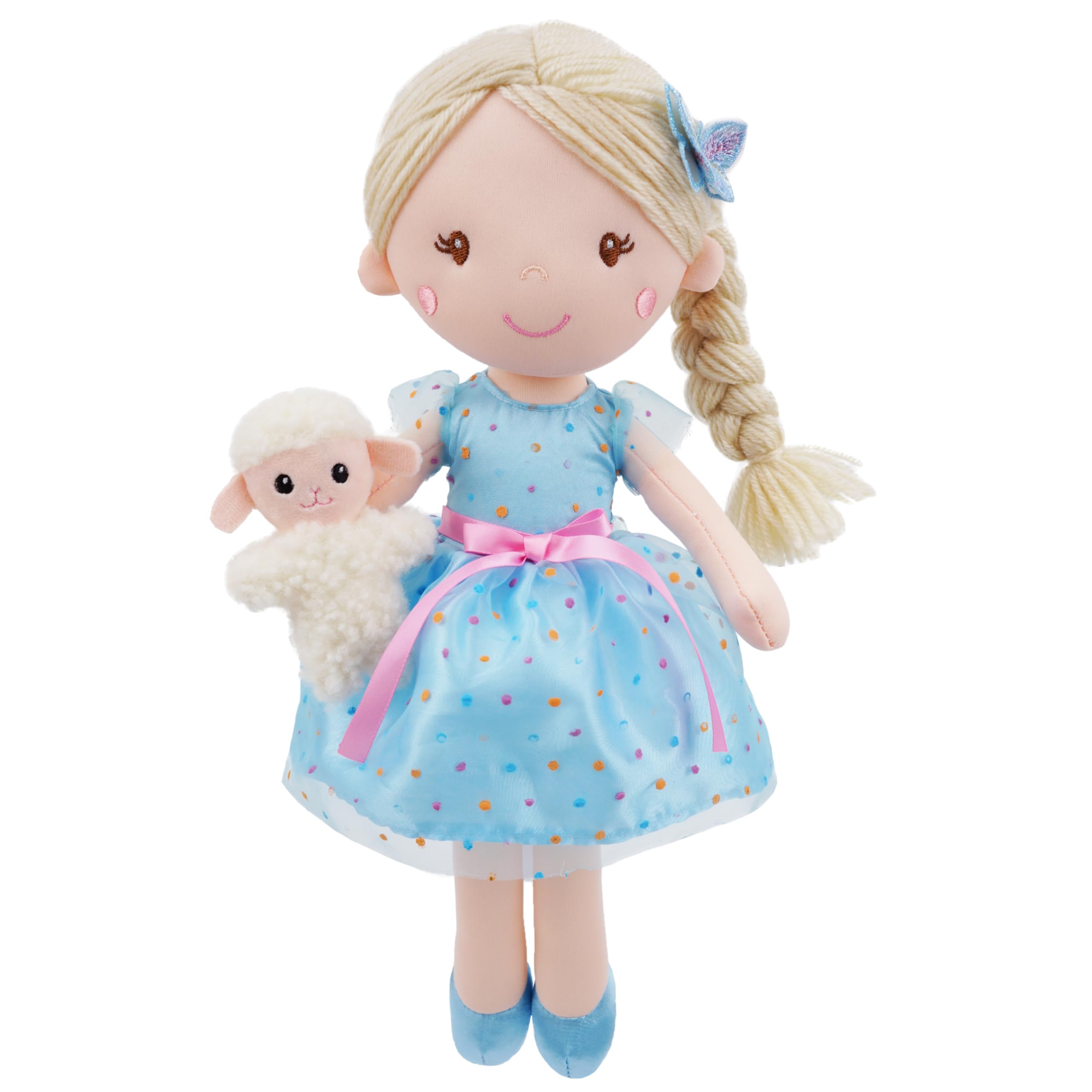 Lullaberry 38cm Playmate Buddies Luna - Soft Plush Doll with Her Stuffed Animal Companion Lamb - Polka Dot Blue Dress for Kids 1 Year and Up โ image 1