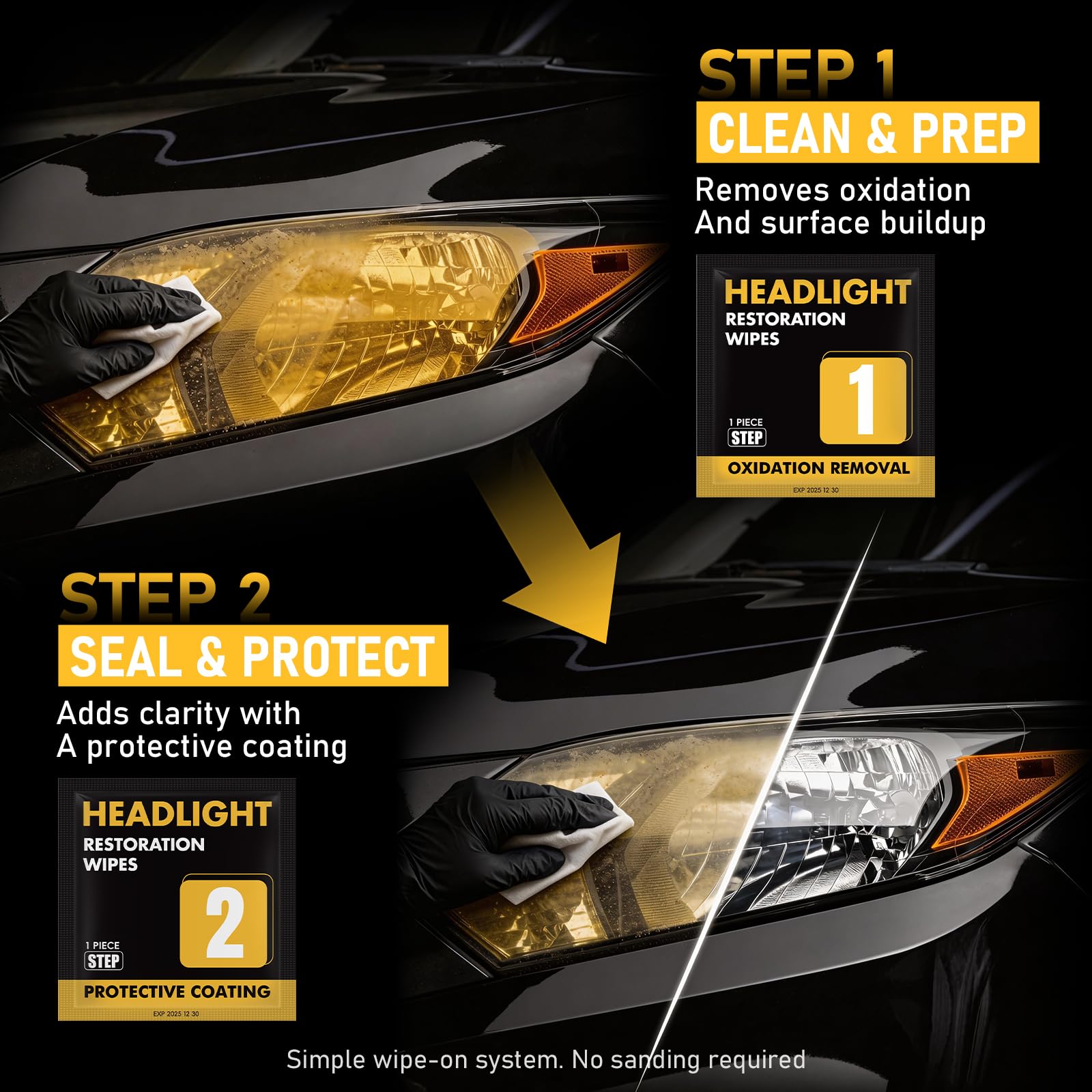 EcoPure Lab 2-Step Headlight Restoration Wipes–No Sanding Car Headlight Restoration Kit with Oxidation Remover&Ceramic Coating,UV Protection,Restore Clear Polycarbonate Lenses(1 Pack) - 3