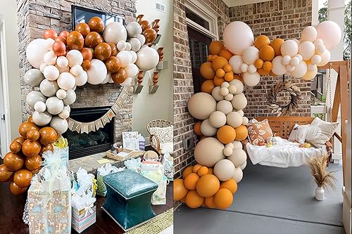 Miniatura 6 de Kit de arco de globos de otoño, diferentes tamaños, doble relleno, naranja quemado, crema, melocotón, albaricoque, terracota, guirnalda de globos de