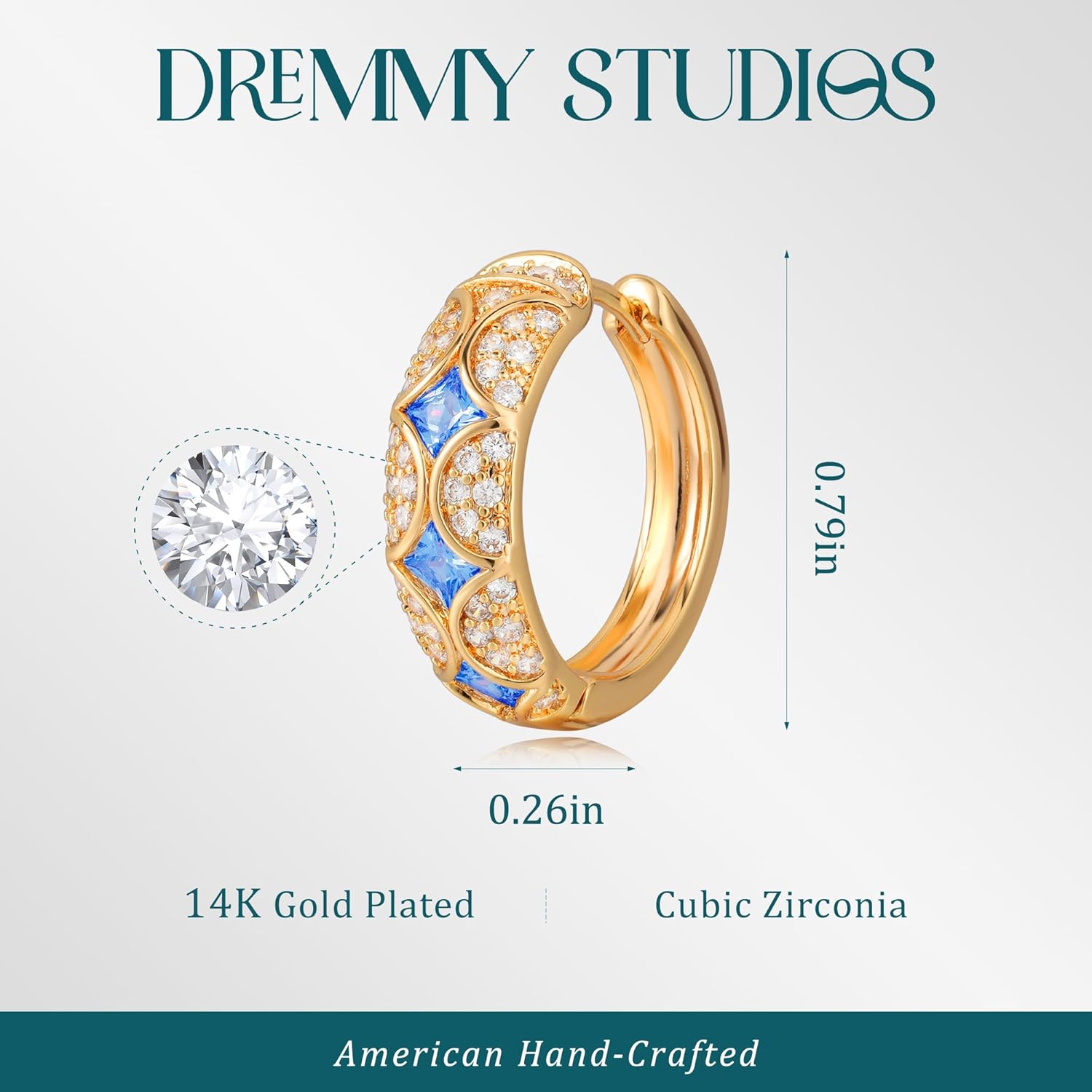 Dremmy Studios Dainty CZ Huggie Hoop Earrings 14K Gold Plated Chunky Simple Cute Thick Round Frill Bead Ball Starburst Cuff Earrings Cubic Zirconia Hoop Earrings Minimalist Personalized Gift for Her - Image 7