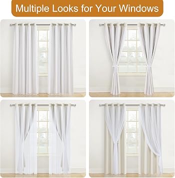 DWCN Ivory Blackout Curtains with Sheer Overlay with Tiebacks 84 Inch Long