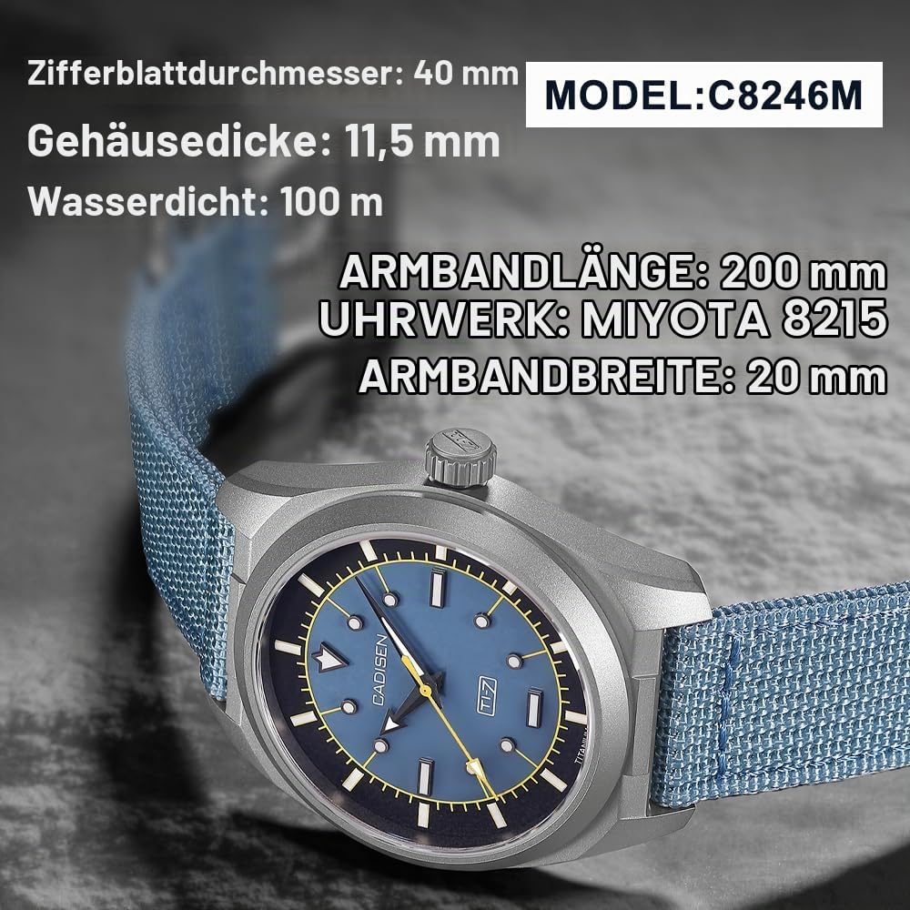 CADISEN Automatik Uhr Herren Titan TI-7 Autodyne Mechanische Automatikuhr AR Beschichtung Wasserdicht