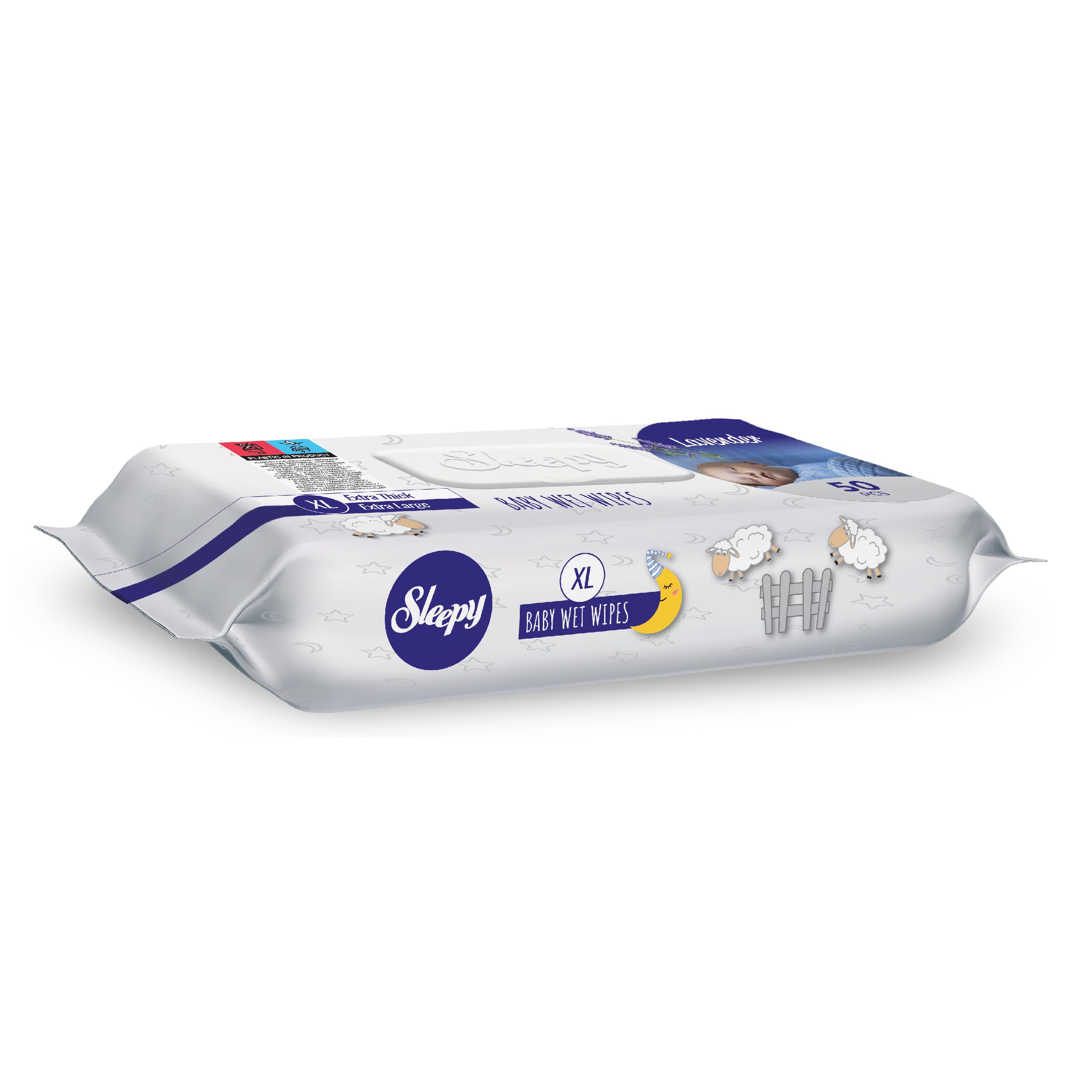 Sleepy, Xl Lavanta Kokulu Bebek Vücut Temizleme Havlusu 50 Yaprak, Beyaz