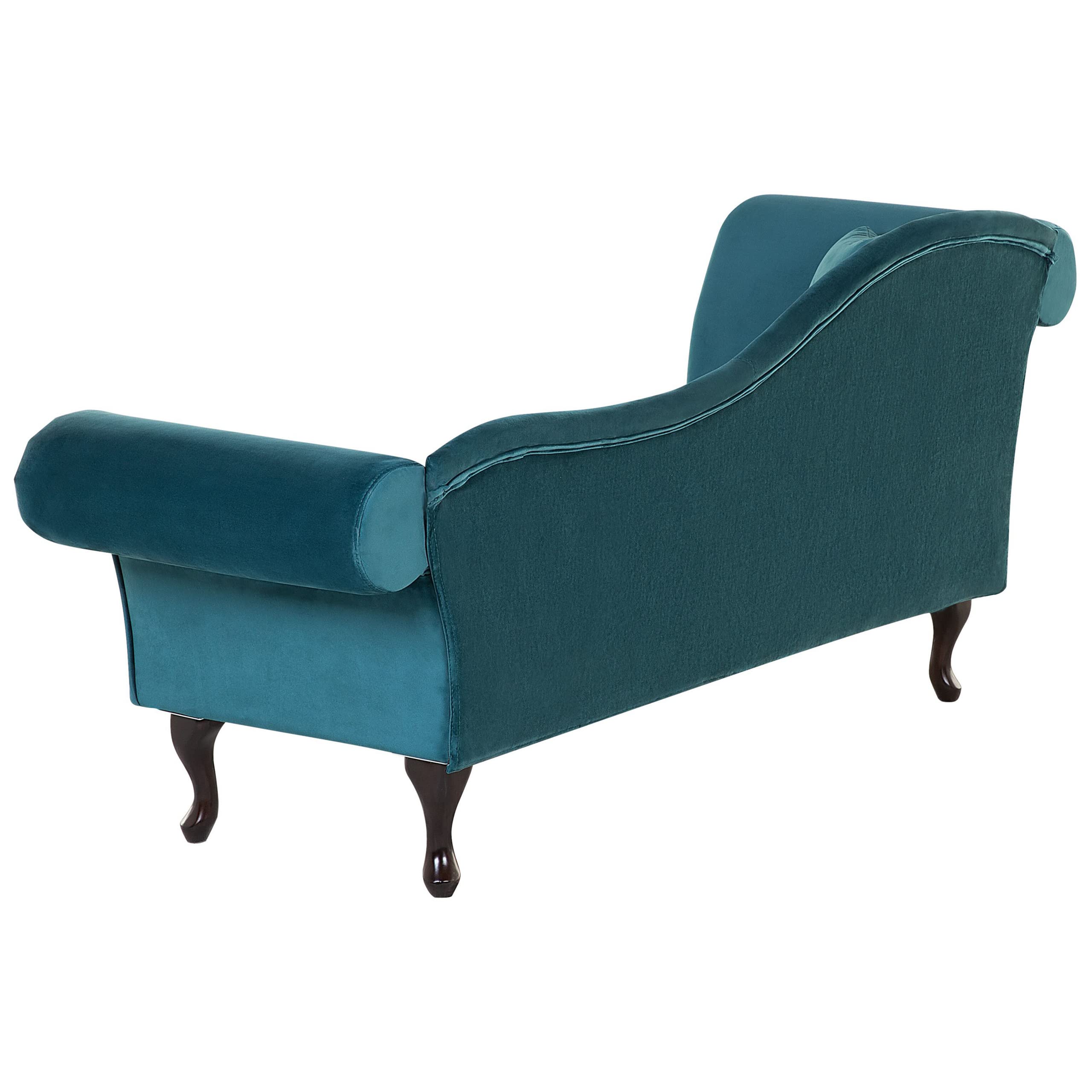 Beliani Chaiselongue Samt blau grün Links gesteppt mit Kissen Chesterfield-Stil Lattes