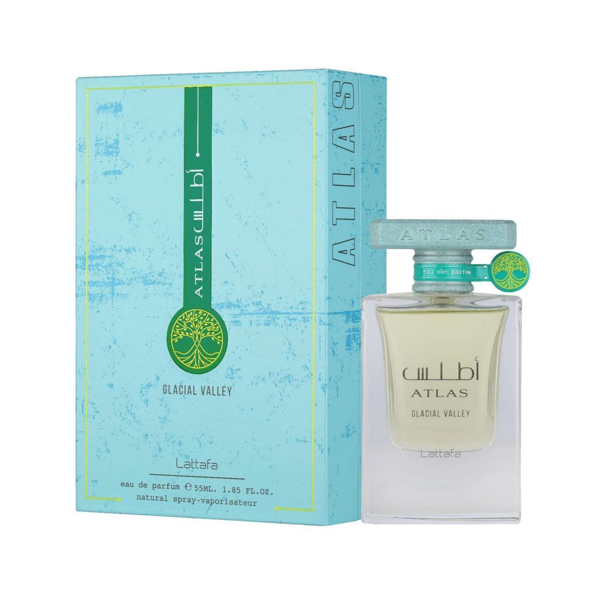 Lattafa Atlas Glacial Valley Eau de Parfum 55 ml Unisex - Profumo fresco acquatico legnoso con ananas, fico, menta, gelsomino, sale marino, muschio, vaniglia e ambra