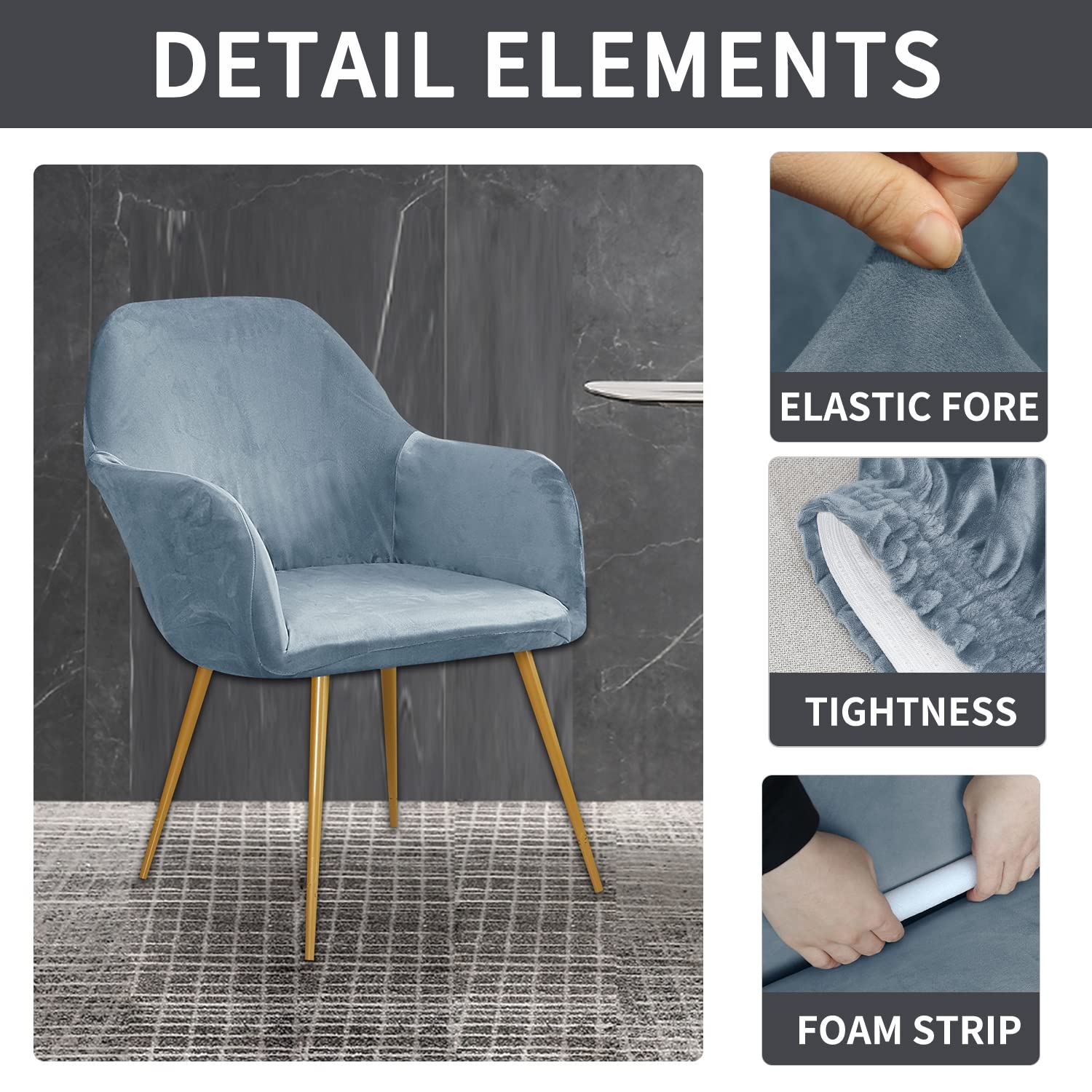 Copripoltrona universale elasticizzato, set da 4 pezzi, protezione elastica moderna per mobili da ufficio, sala da pranzo, cucina, grigio blu