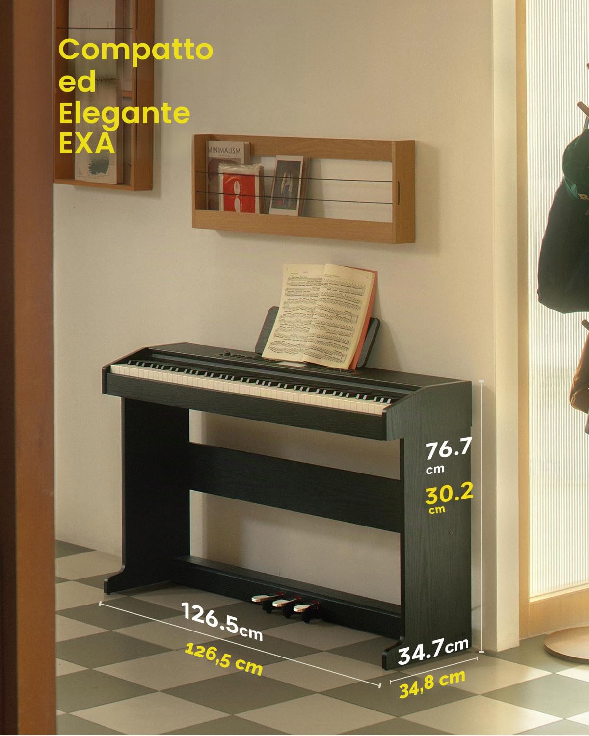 Donner DDP-95 Pianoforte Digitale 88 Tasti Pesati per Principianti, Connessione Wireless, Registrazione, 11 * 5 cm LCD, 600 Toni/Ritmi, 3 Modalità di Insegnamento del Pianoforte, Nero