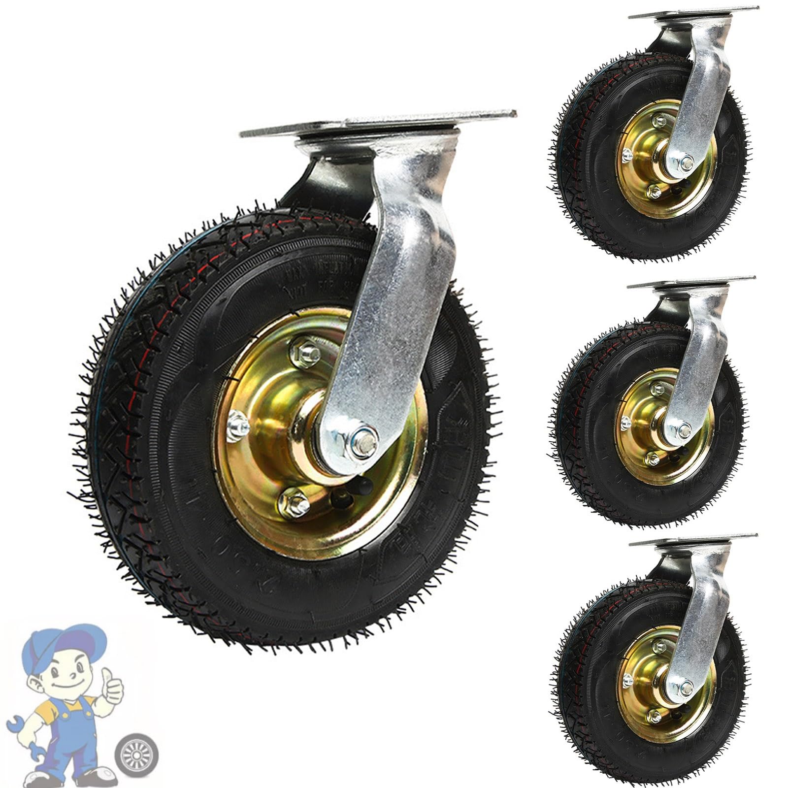 GYRAZXS Wheelbarrow Tires 150 200 250mm Air Rubber Wheels 360° Swivel Easy Installation Perfect for Trolleys Furniture Rollers Workbench Casters Heavy Duty Transport Wheels